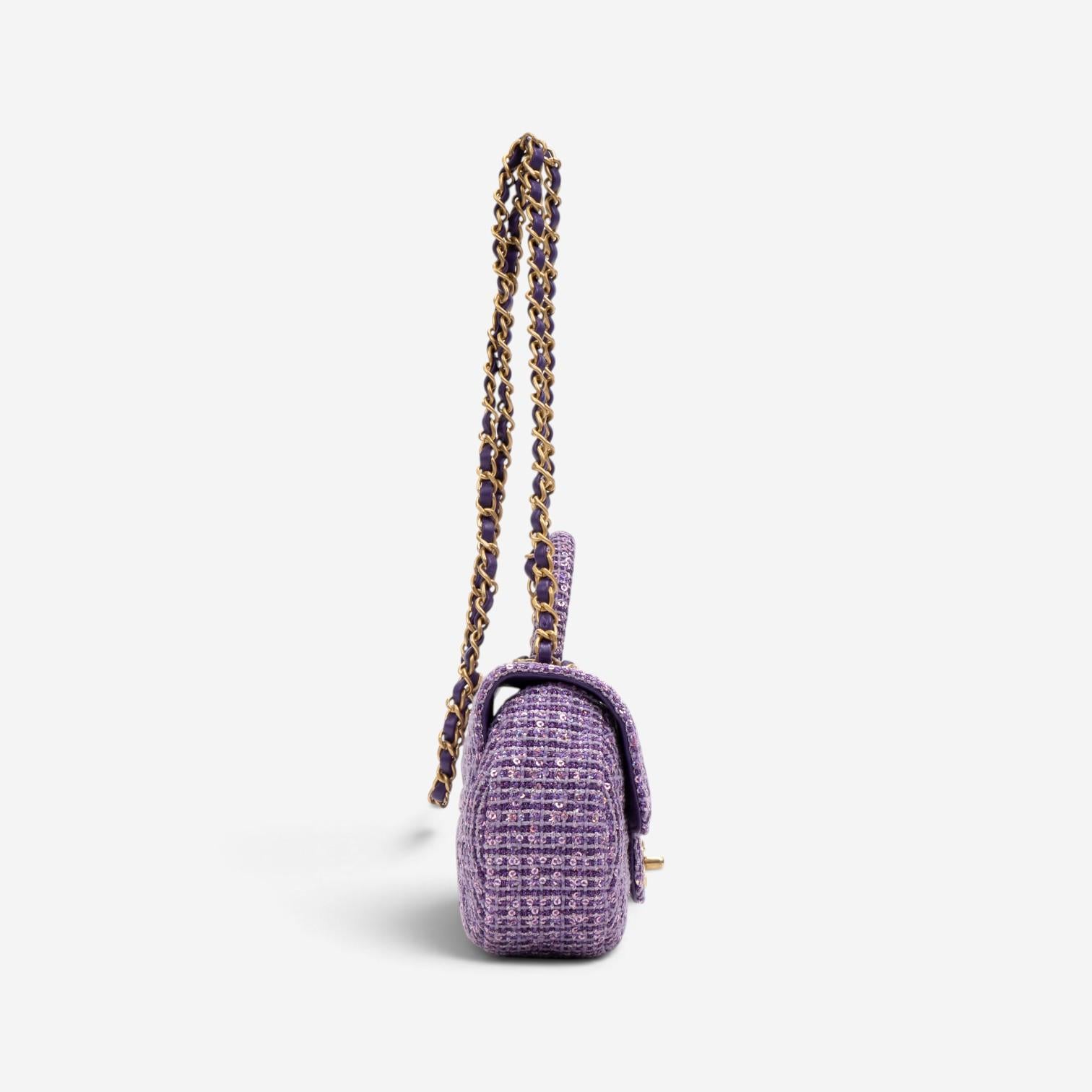 Chanel Purple Tweed Sequin Canvas Top Handle Flap Bag GTA0176 — view 4