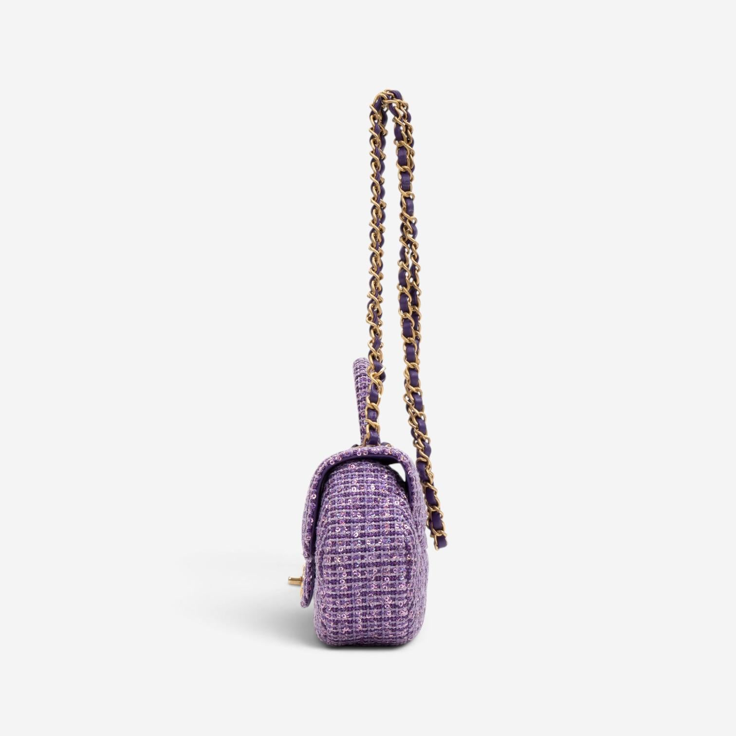 Chanel Purple Tweed Sequin Canvas Top Handle Flap Bag GTA0176 — view 5