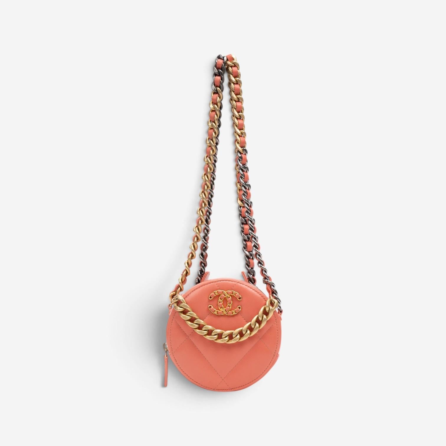 Chanel Pink Peach Lambskin Leather 19 Round Chain Mini Clutch GTU0742