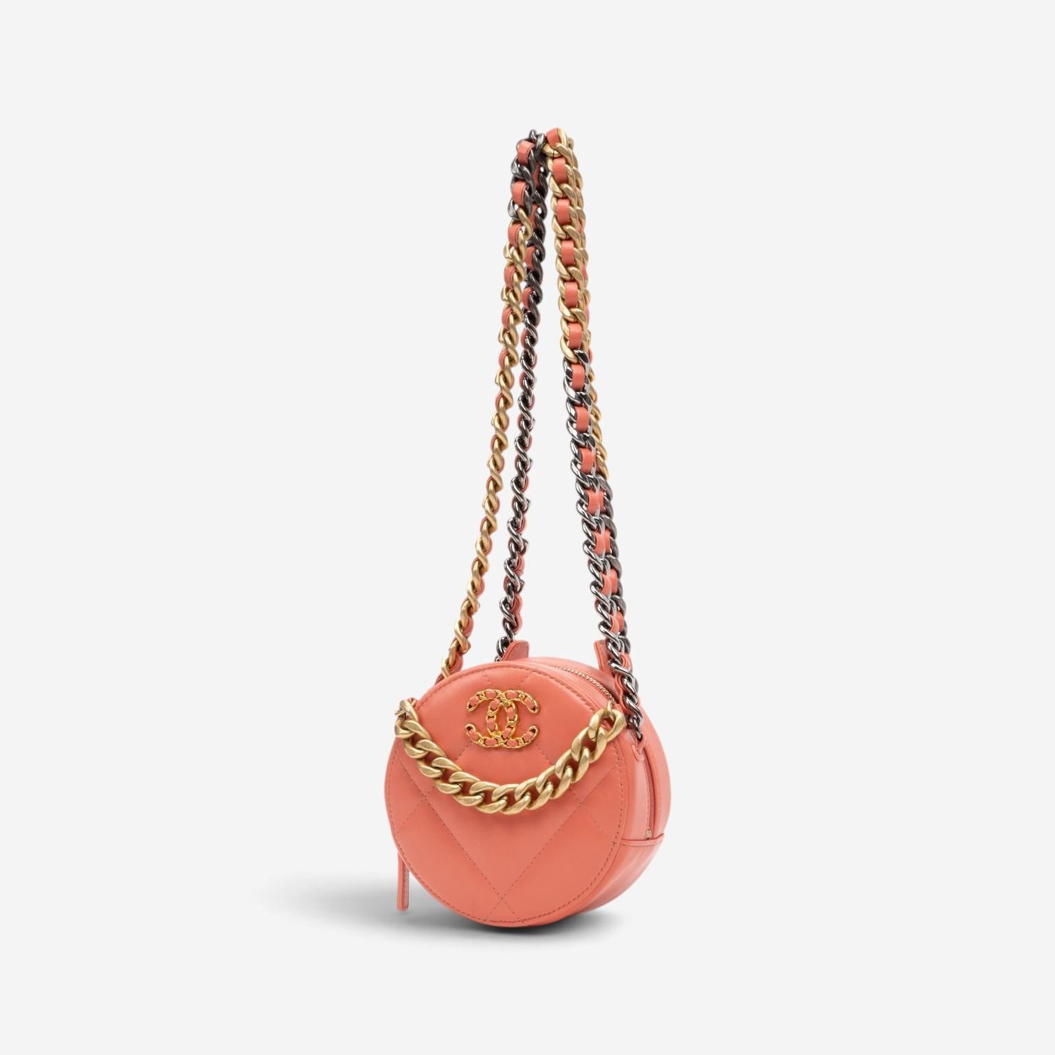 Chanel Pink Peach Lambskin Leather 19 Round Chain Mini Clutch GTU0742 — view 2