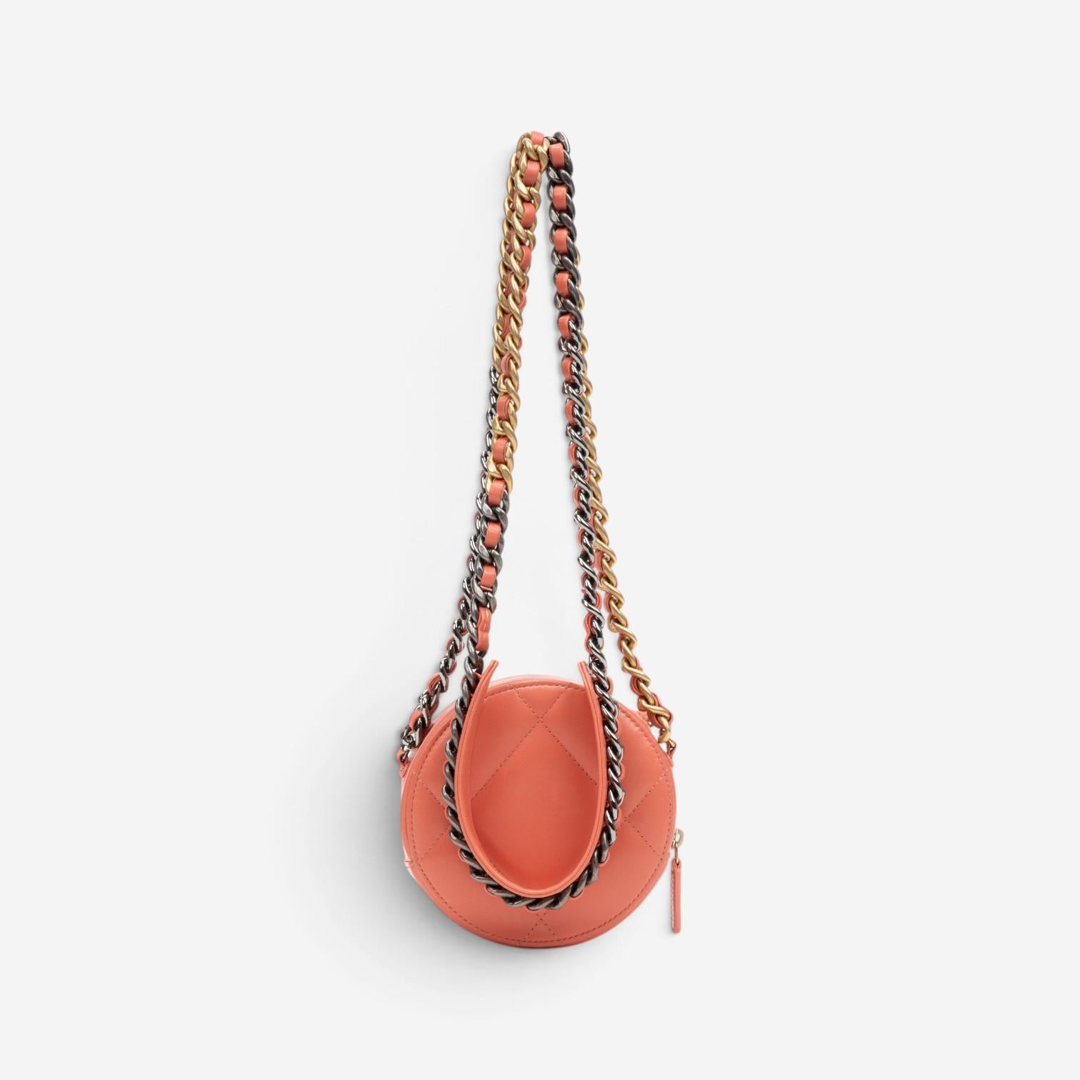Chanel Pink Peach Lambskin Leather 19 Round Chain Mini Clutch GTU0742 — view 5