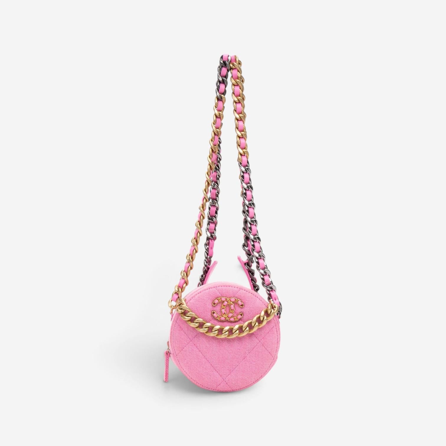 Chanel Pink Denim Canvas 19 Round Mini Clutch GTU0735 — view 1