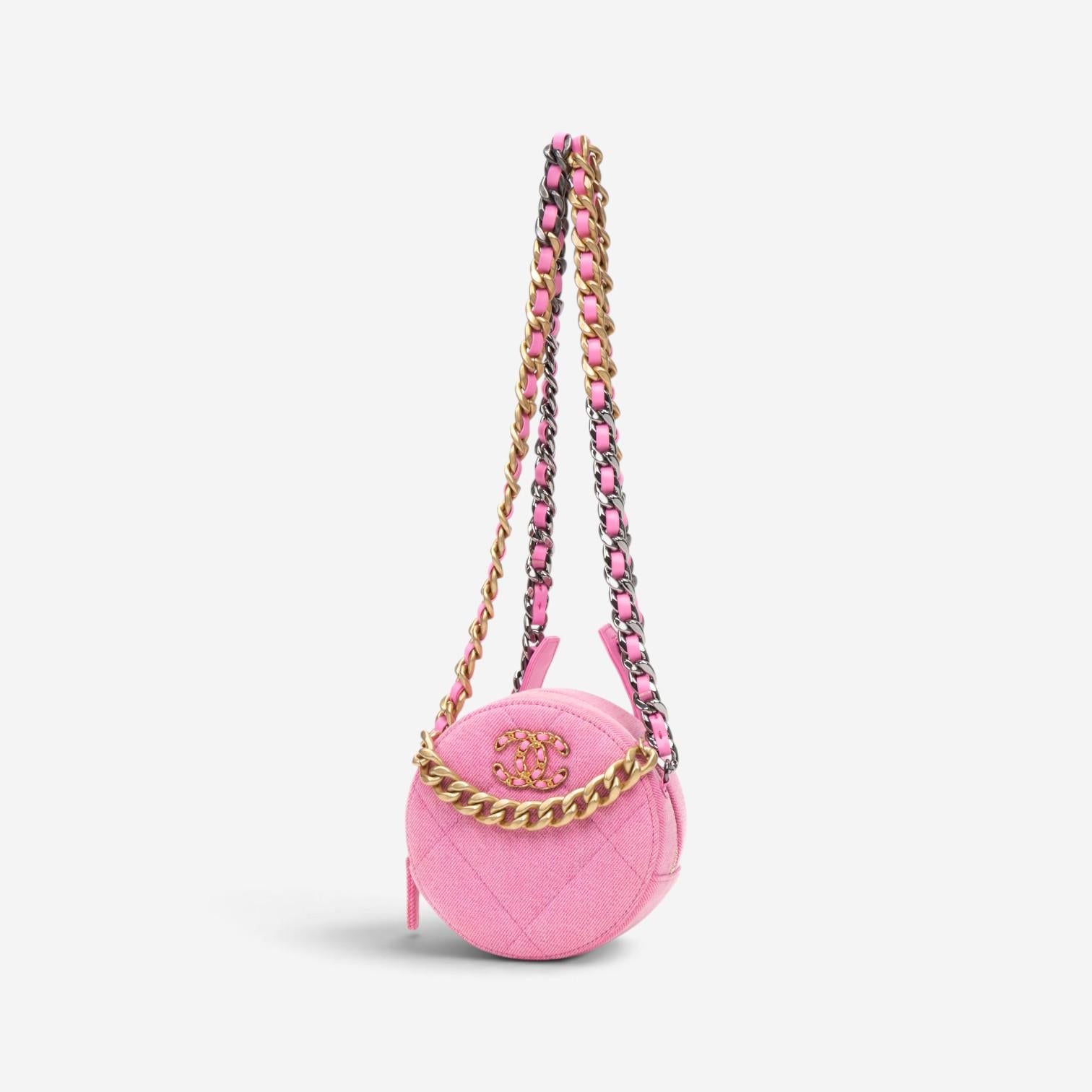 Chanel Pink Denim Canvas 19 Round Mini Clutch GTU0735 — view 2