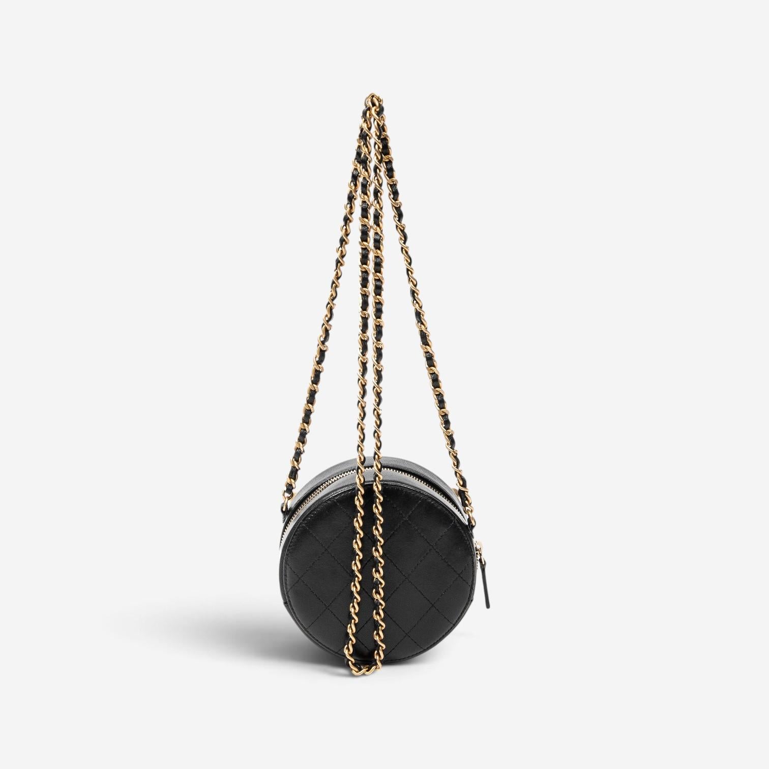 Chanel Black Quilted Lambskin Leather Front Pearl Round Chain Clutch AAW6884 — view 5