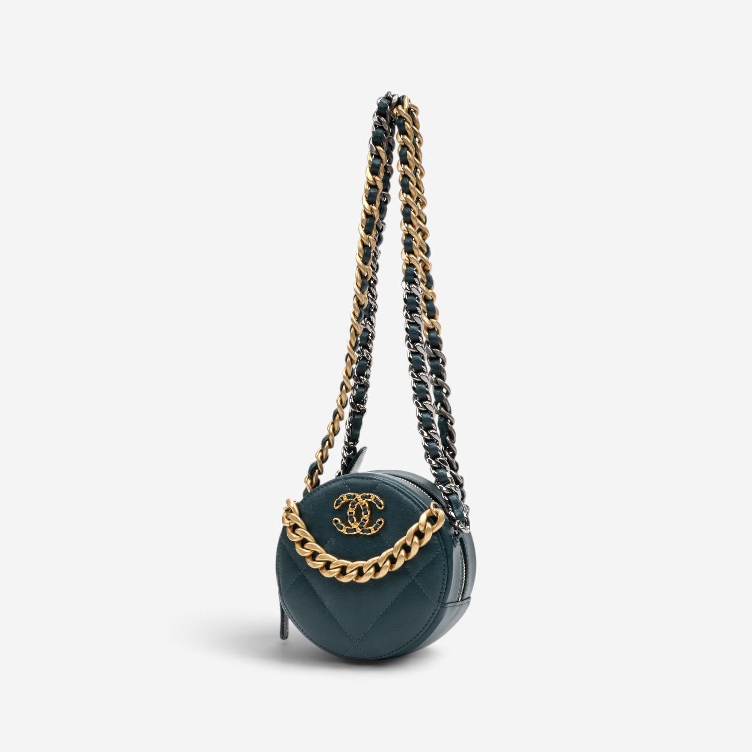 Chanel Dark Green Lambskin Leather Mini 19 Round Chain Clutch GTU0738 — view 2