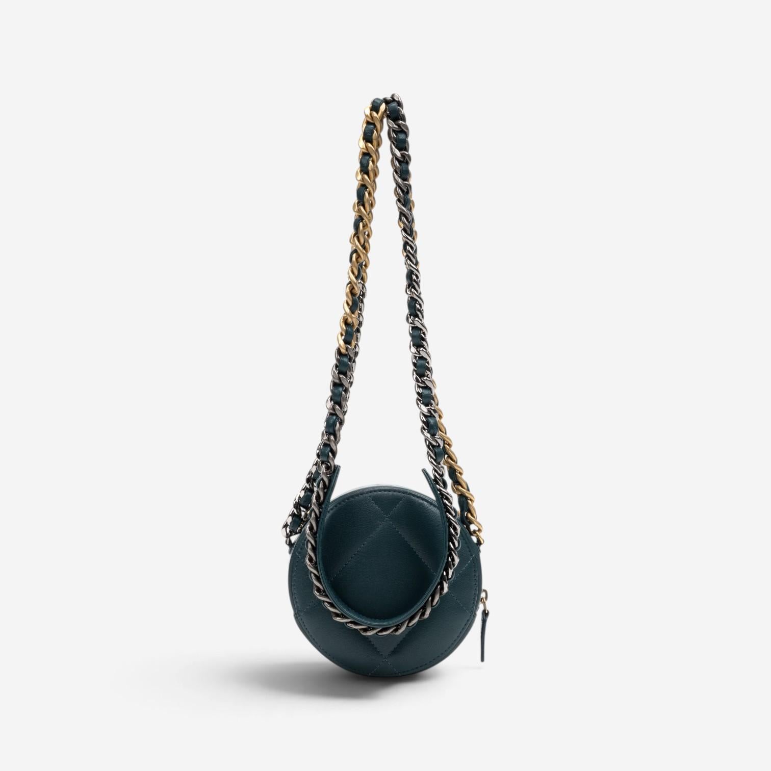 Chanel Dark Green Lambskin Leather Mini 19 Round Chain Clutch GTU0738 — view 5