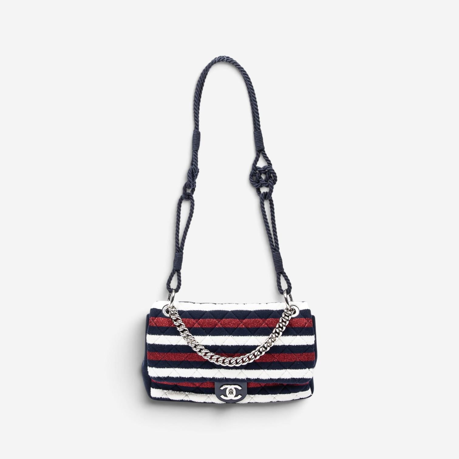 Chanel Quilted Striped Jersey Canvas Rope Single Flap Bag AAV9424