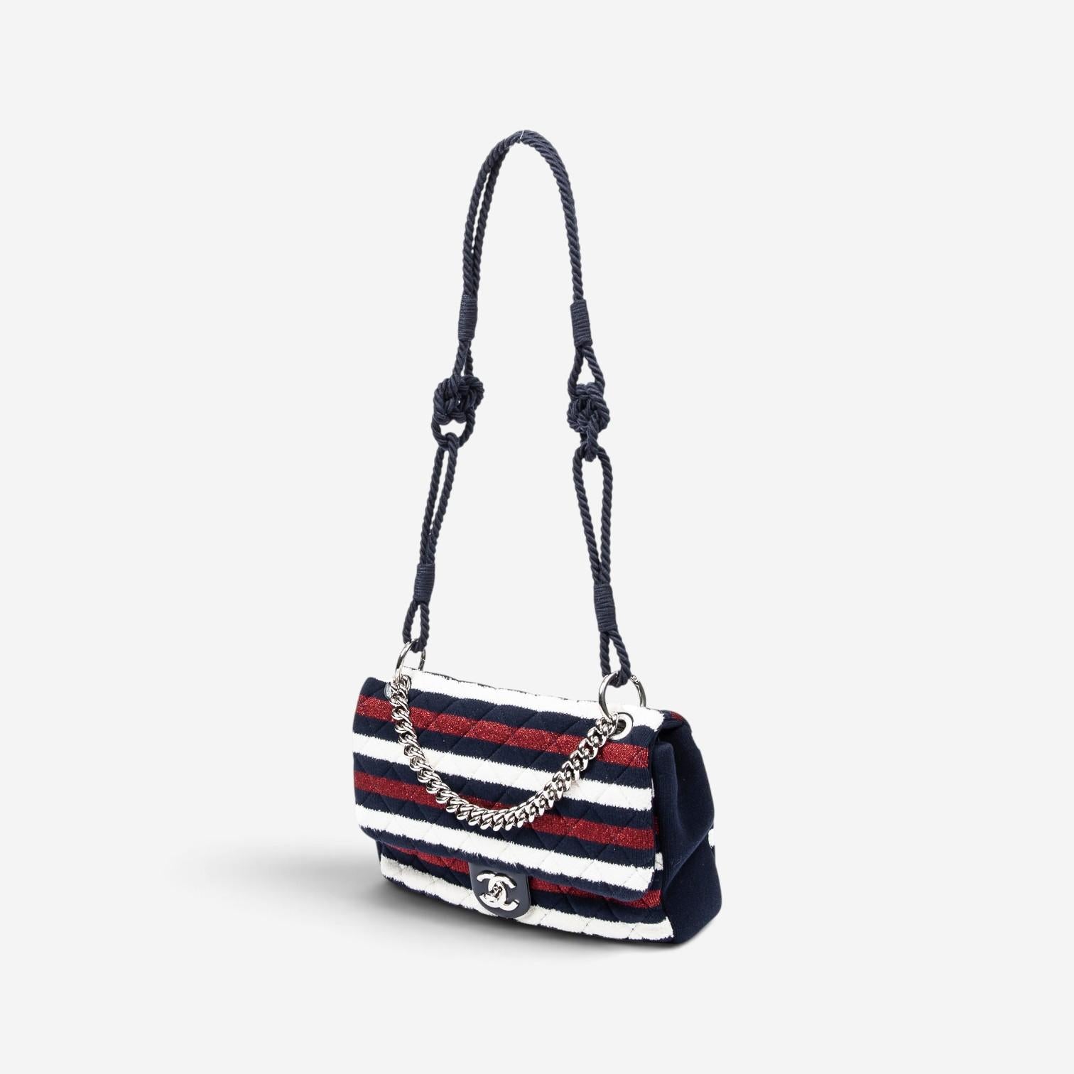 Chanel Quilted Striped Jersey Canvas Rope Single Flap Bag AAV9424 — view 2
