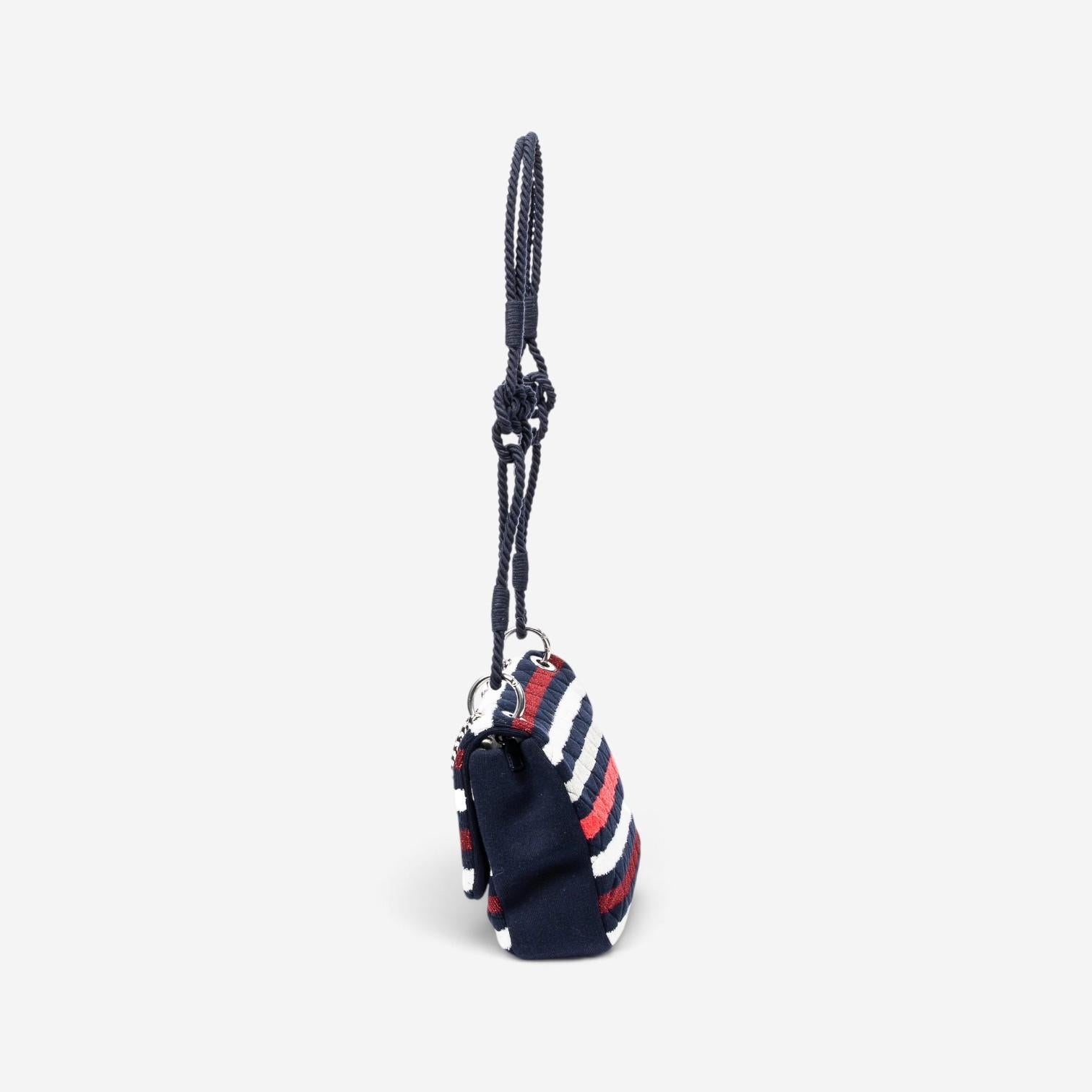 Chanel Quilted Striped Jersey Canvas Rope Single Flap Bag AAV9424 — view 3
