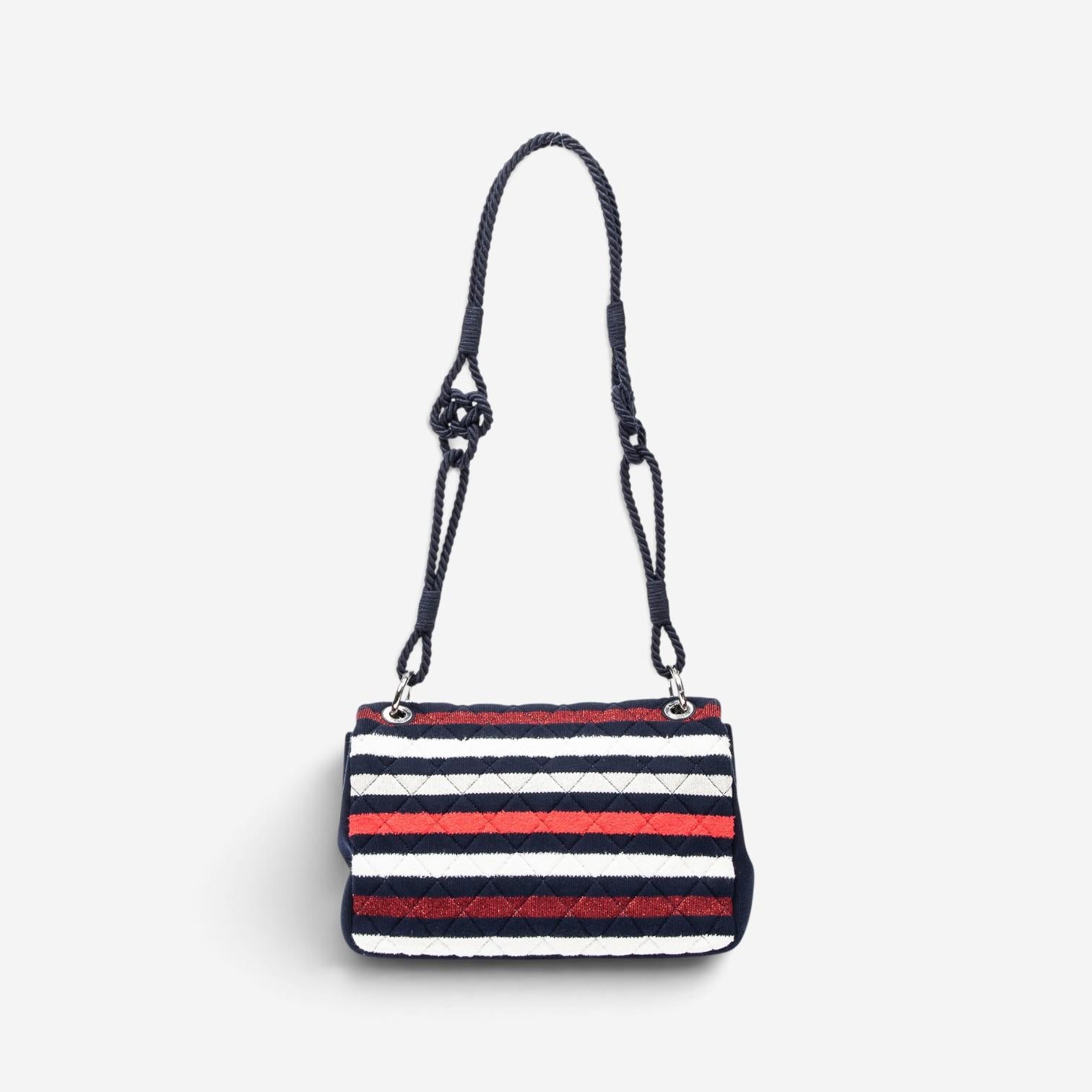 Chanel Quilted Striped Jersey Canvas Rope Single Flap Bag AAV9424 — view 5