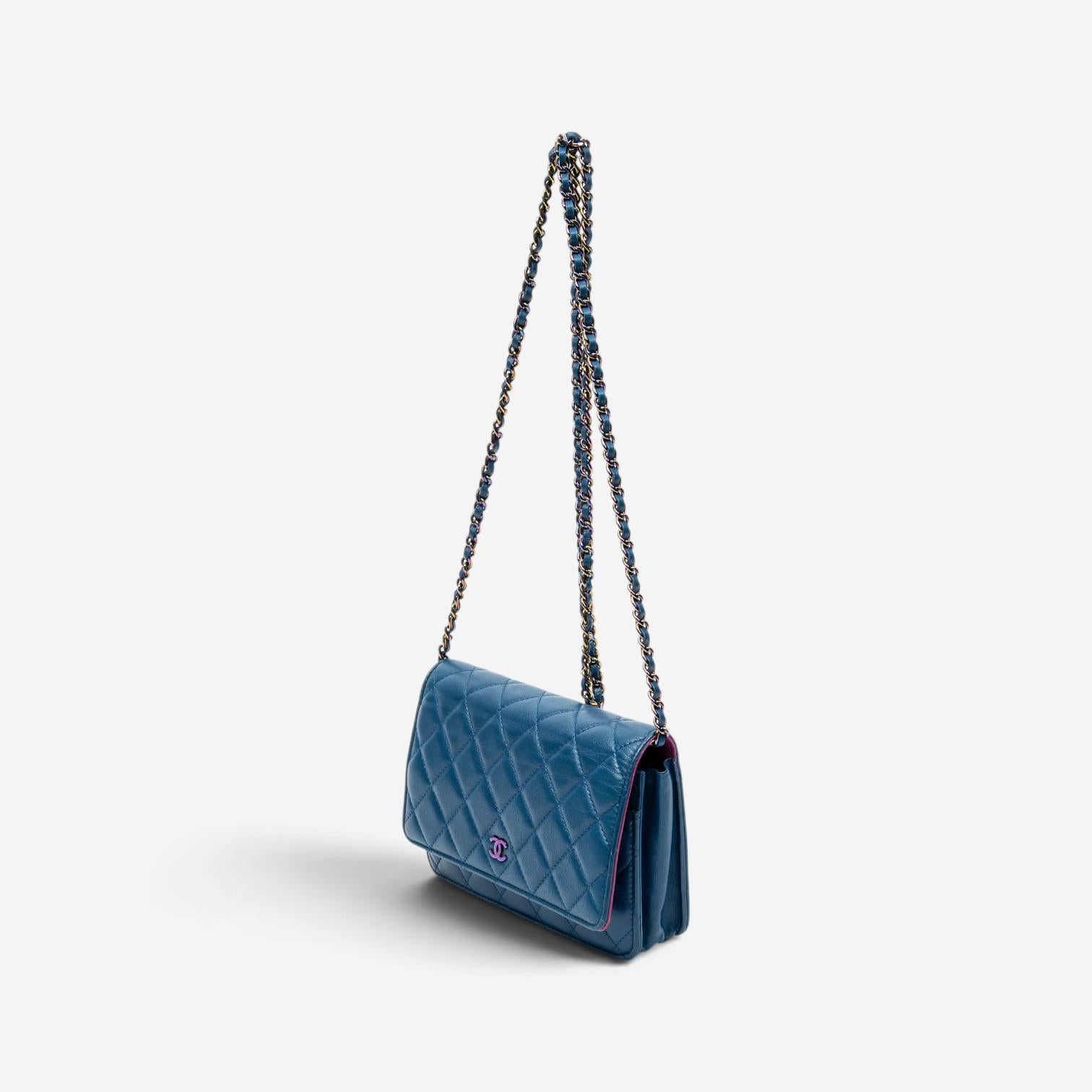Chanel Classic Blue/Purple Lambskin Leather Chain Wallet ABC6106 — view 2