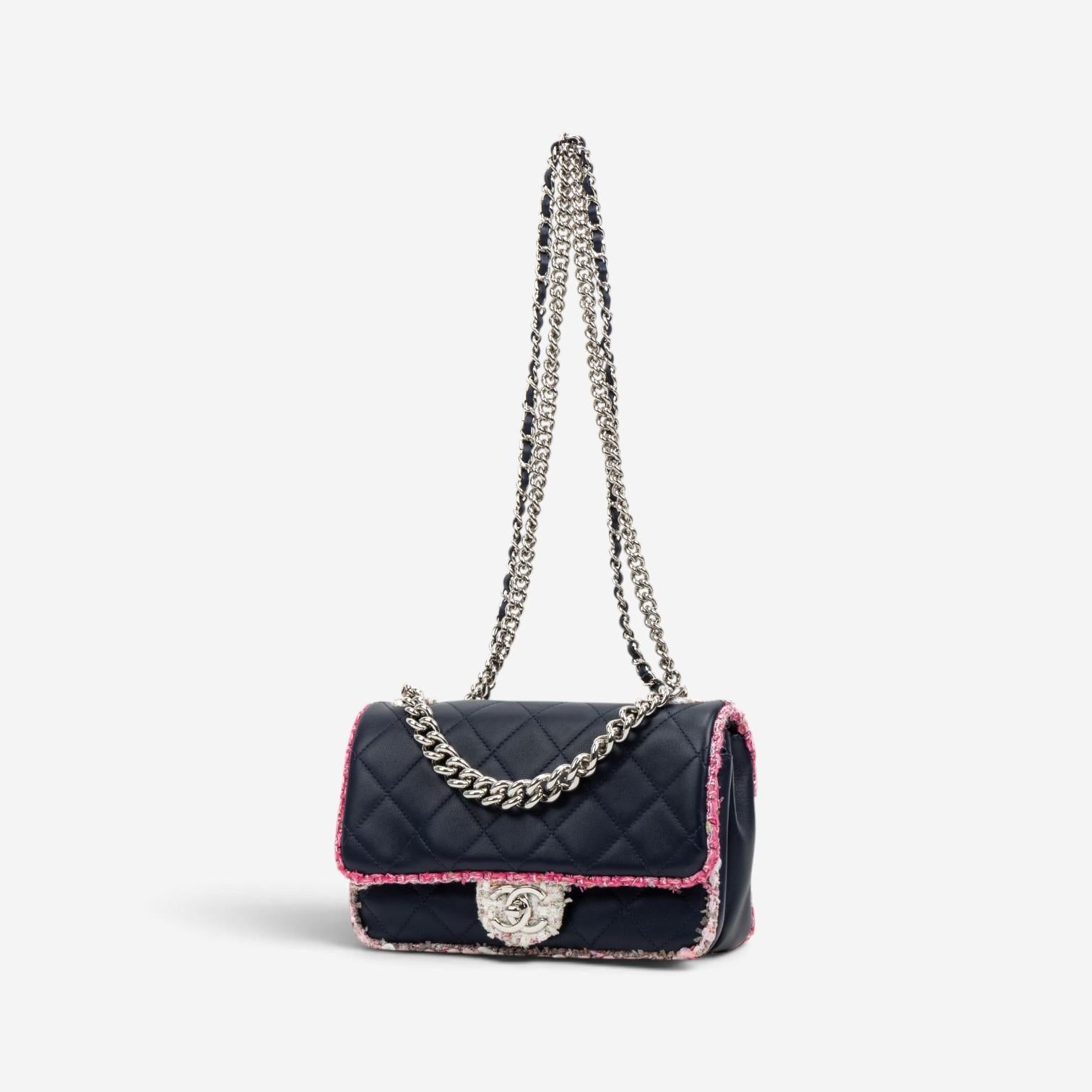 Chanel Black Tweed Canvas Lambskin Single Flap Shoulder Bag GTU0022 — view 3