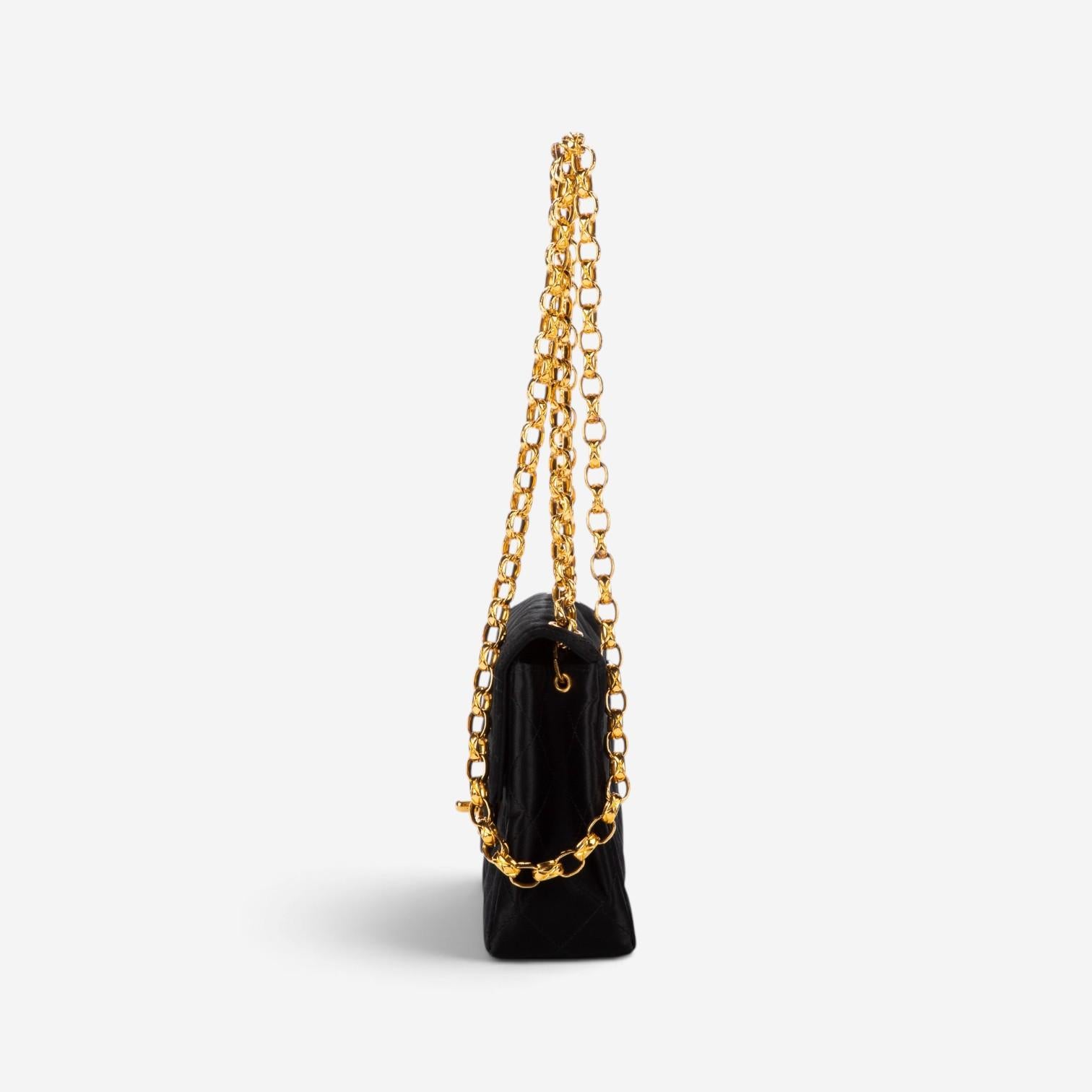 Chanel Classic Mini Timeless Black Satin Canvas Square Flap Bag EAG9064 — view 3