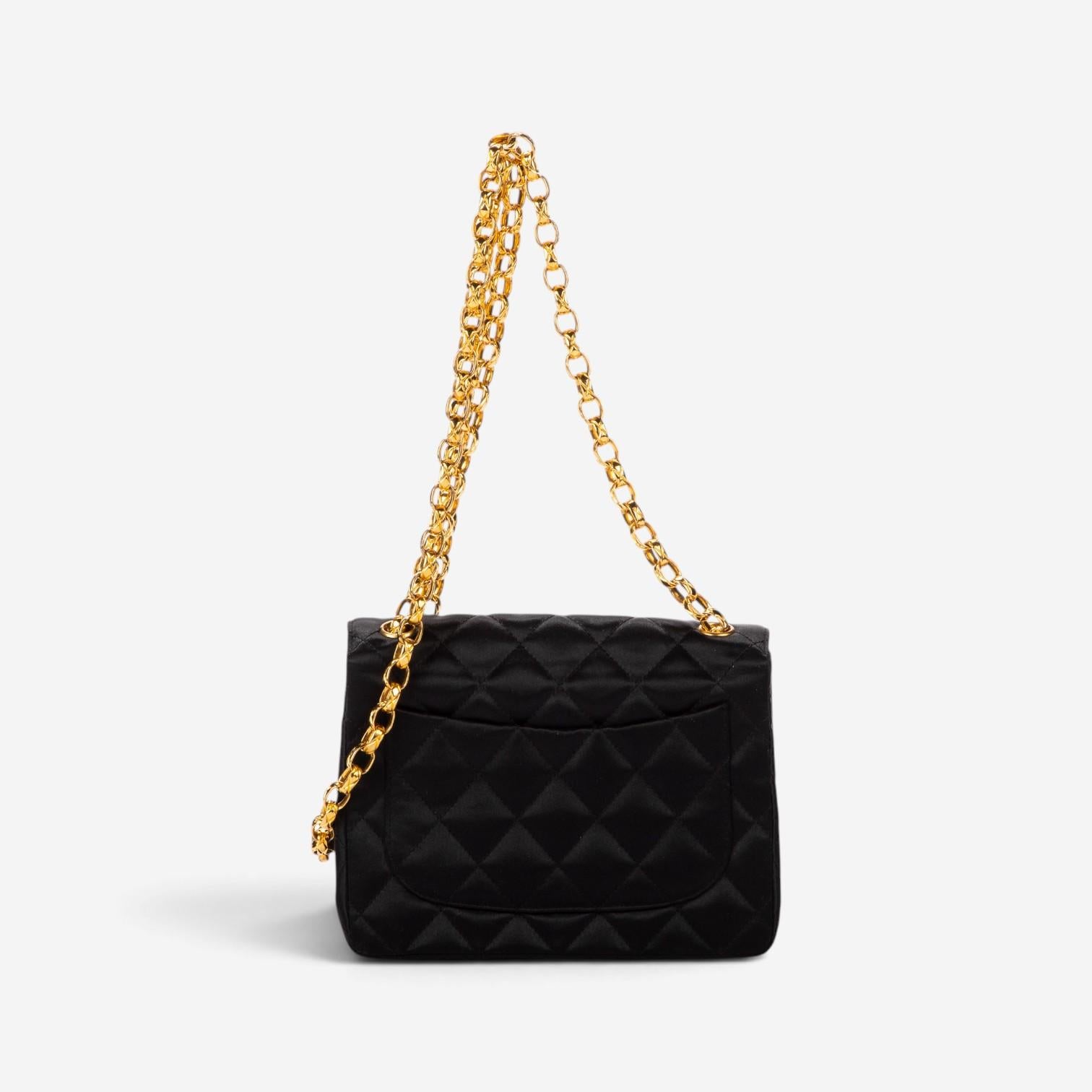 Chanel Classic Mini Timeless Black Satin Canvas Square Flap Bag EAG9064 — view 4