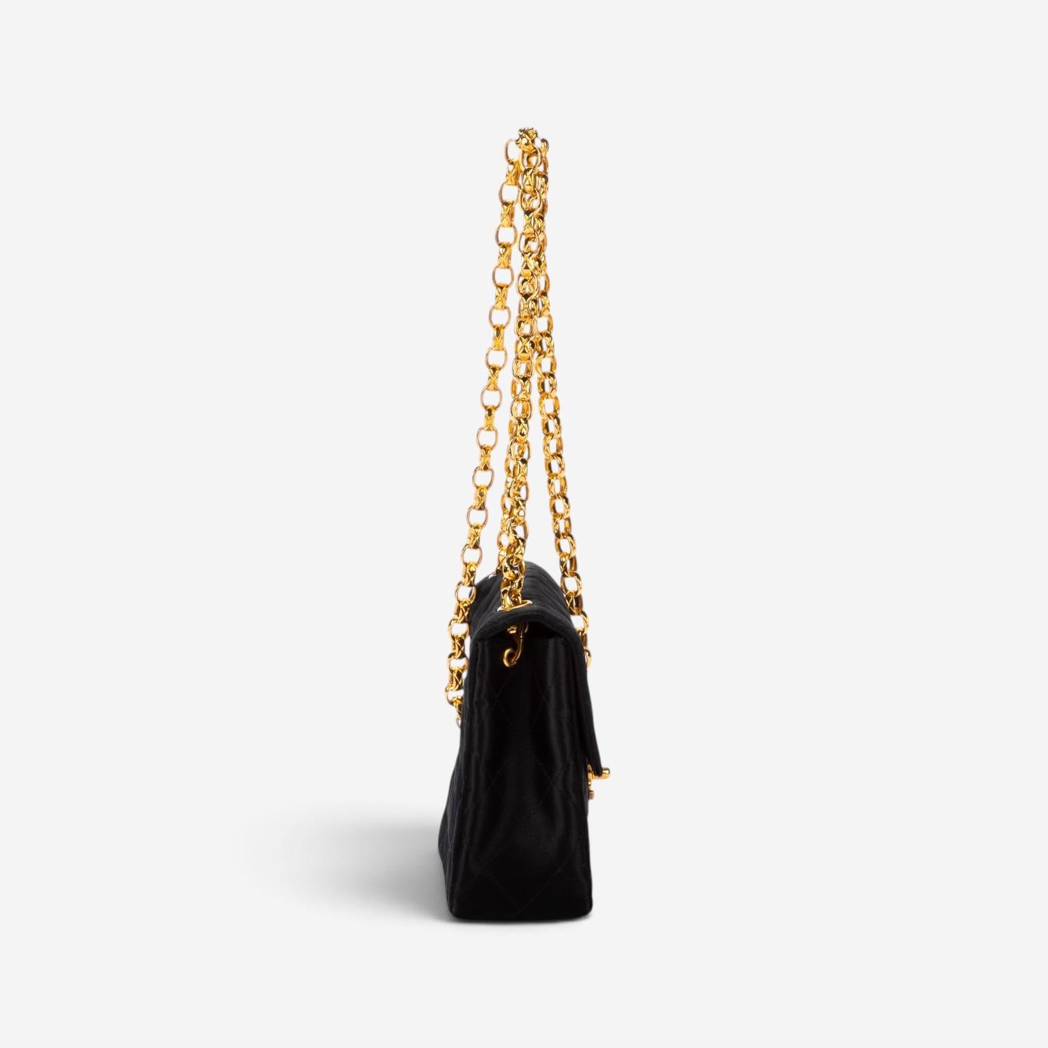 Chanel Classic Mini Timeless Black Satin Canvas Square Flap Bag EAG9064 — view 5