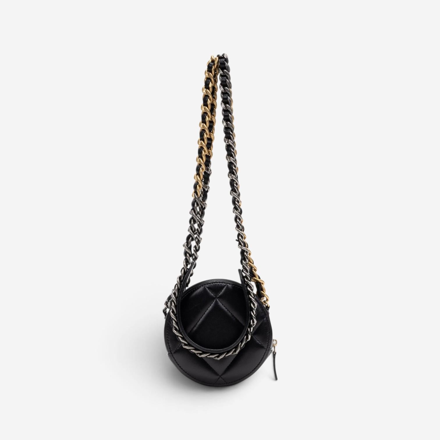 Chanel Black Large Quilted Lambskin 19 Round Chain Small Clutch Bag GTU0730 — view 5