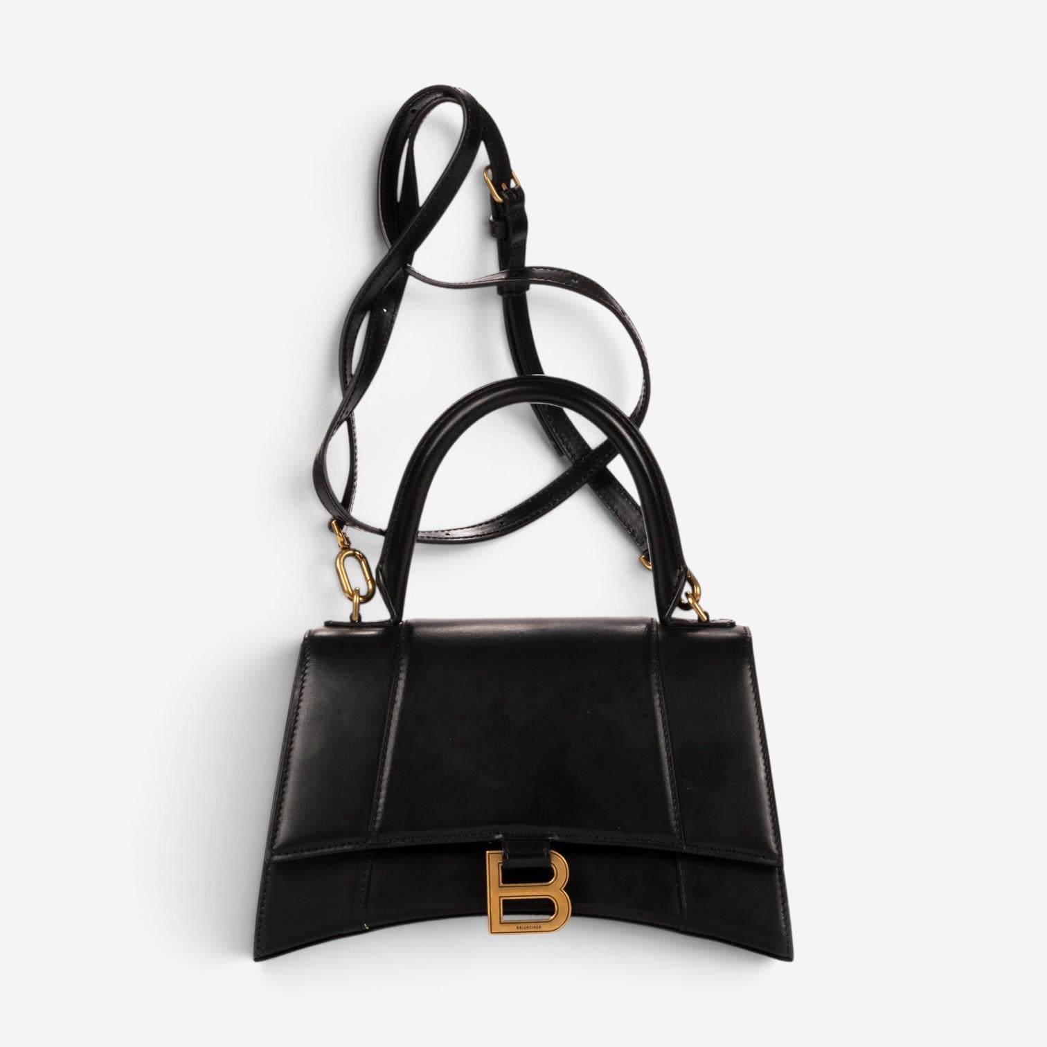 Balenciaga Small Hourglass Black Calfskin Leather Handbag OAG7799