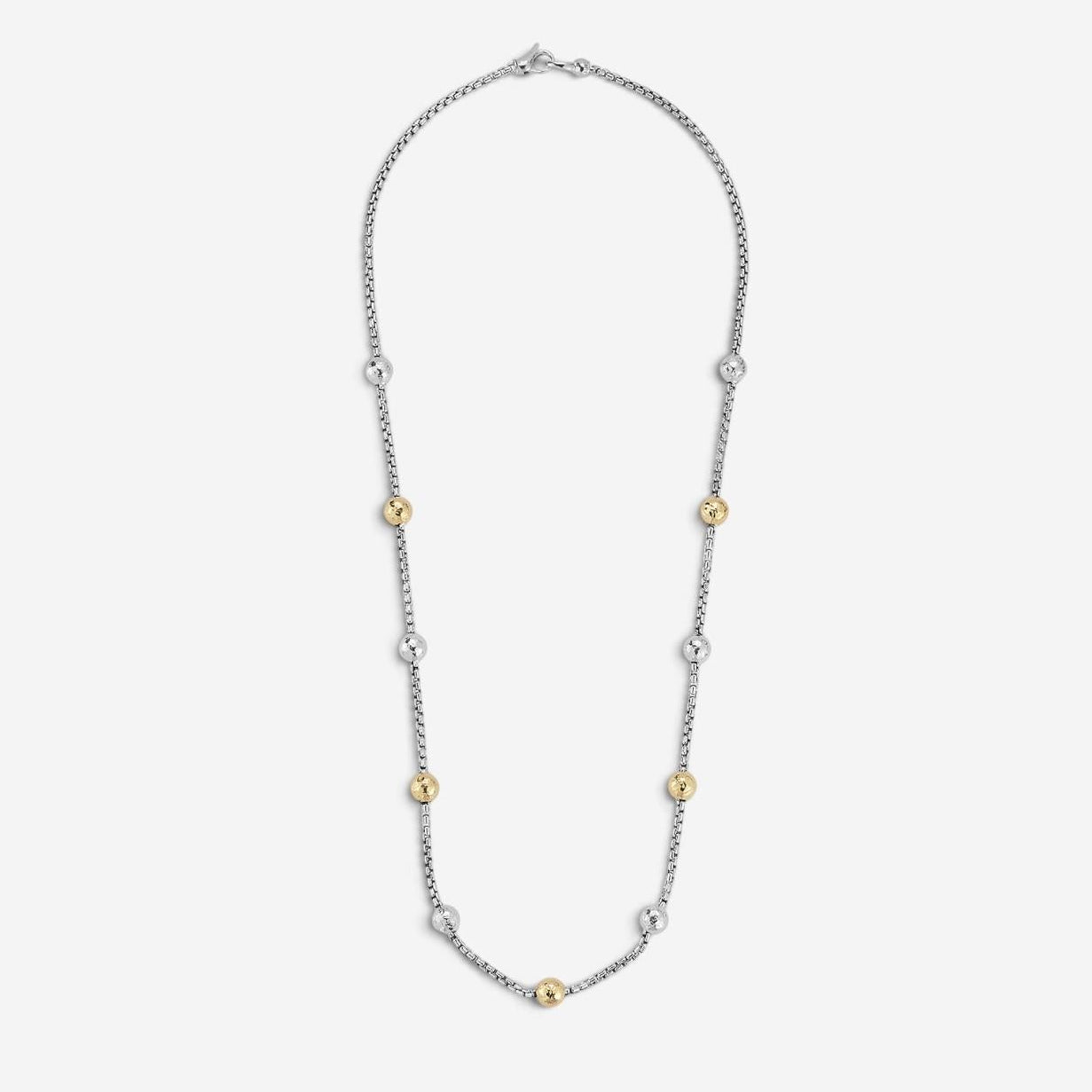 JAI Sterling Silver & 14K Yellow Gold Hammered Bead Box Chain Necklace JJH3027NG