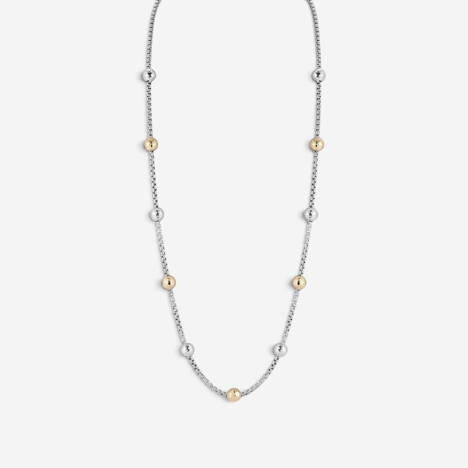JAI Sterling Silver & 14K Yellow Gold Hammered Bead Box Chain Necklace JJH3027NG — view 2