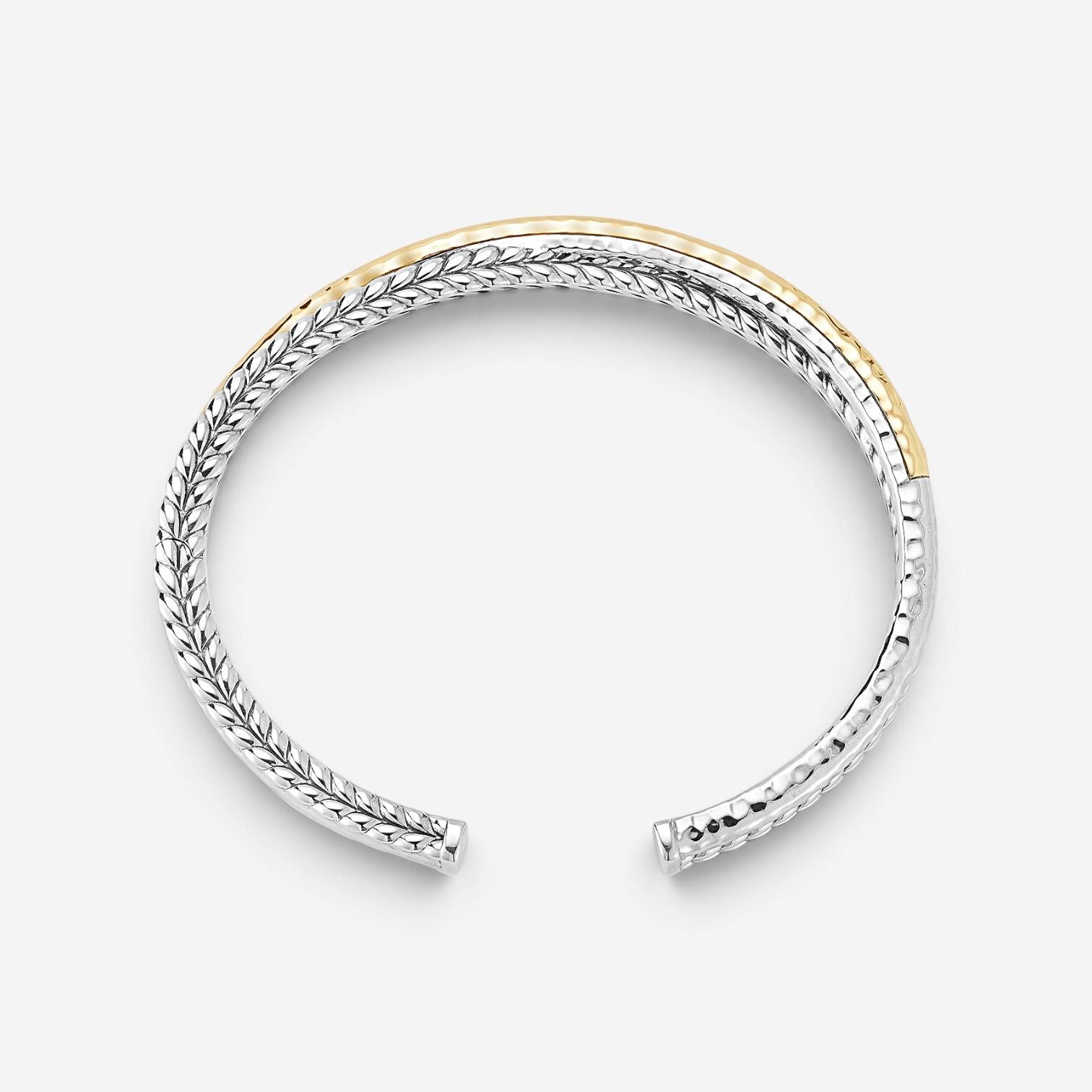 JAI Sterling Silver & 14K Yellow Gold Crossover Hinged Cuff Bangle Bracelet JJH5 — view 3