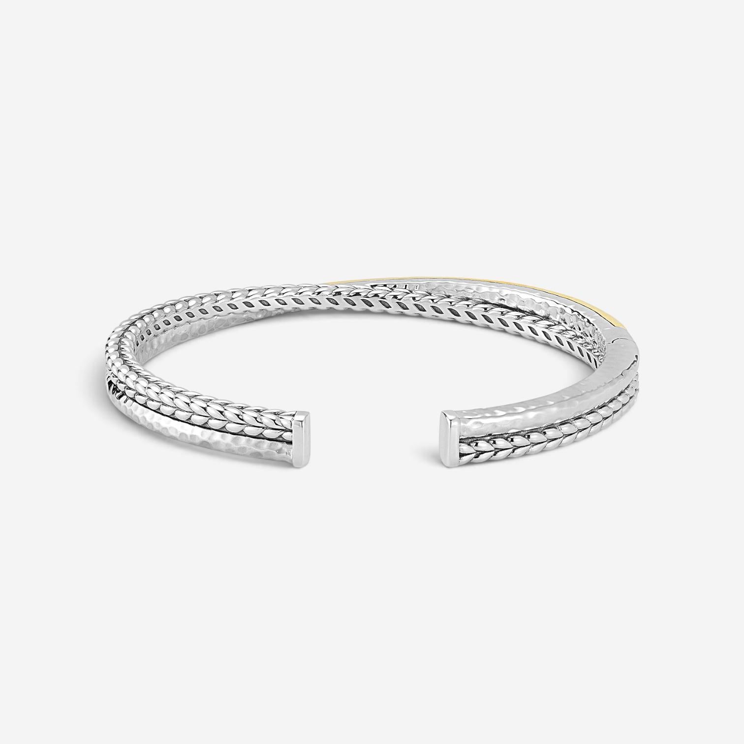 JAI Sterling Silver & 14K Yellow Gold Crossover Hinged Cuff Bangle Bracelet JJH5 — view 4