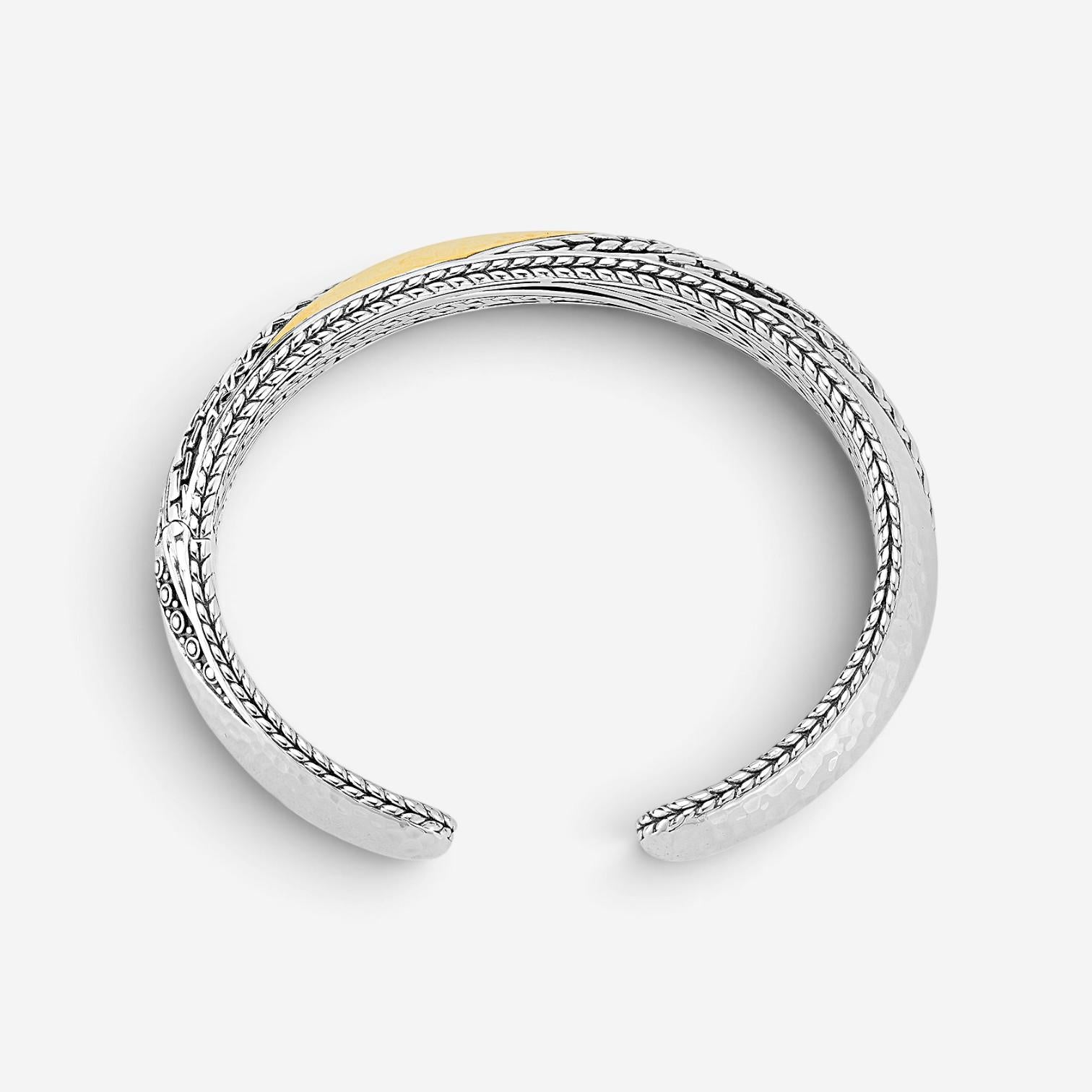 JAI Hammered Artisan Sterling Silver & 14K Yellow Gold Hinged Cuff Bracelet JJH5 — view 3