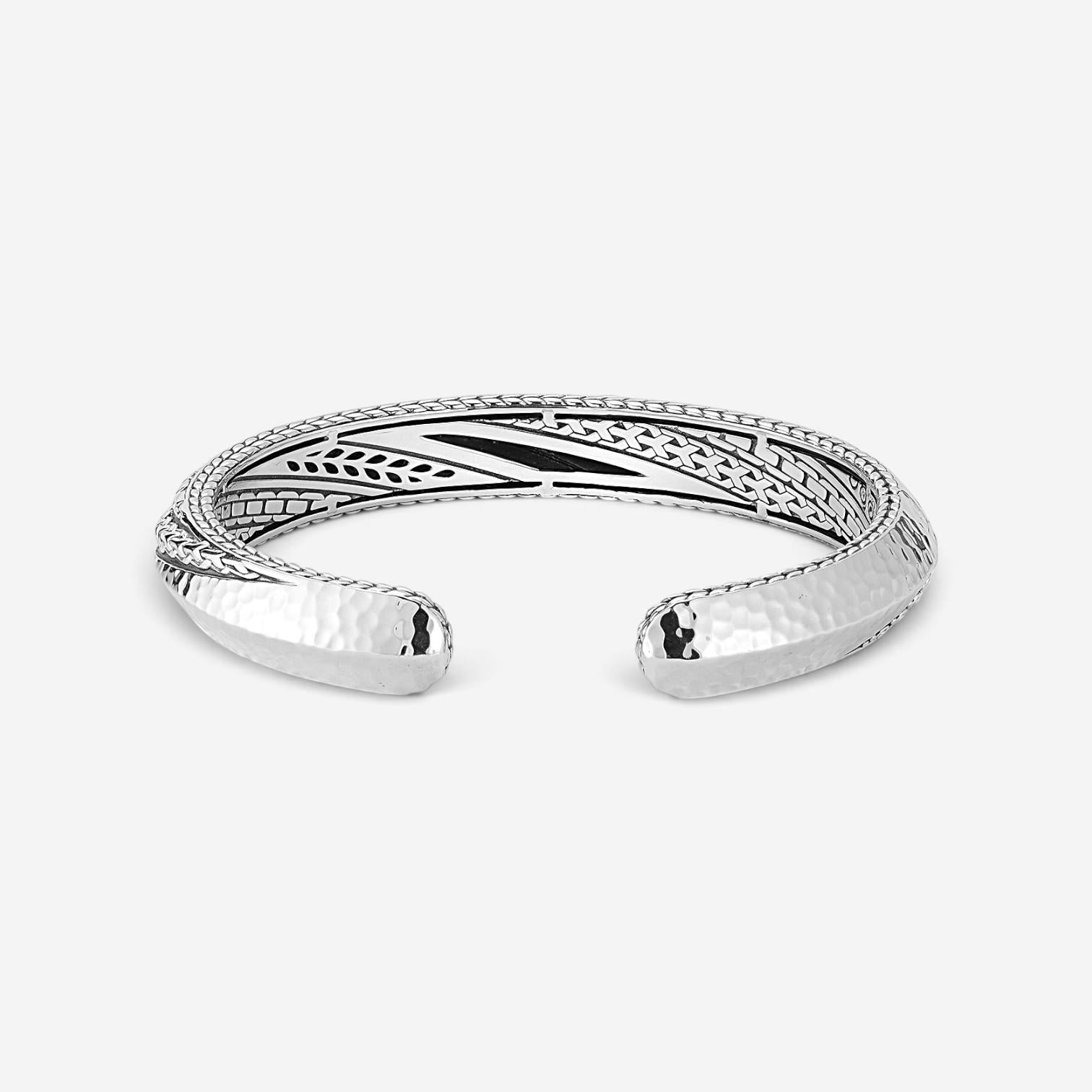 JAI Hammered Artisan Sterling Silver & 14K Yellow Gold Hinged Cuff Bracelet JJH5 — view 4