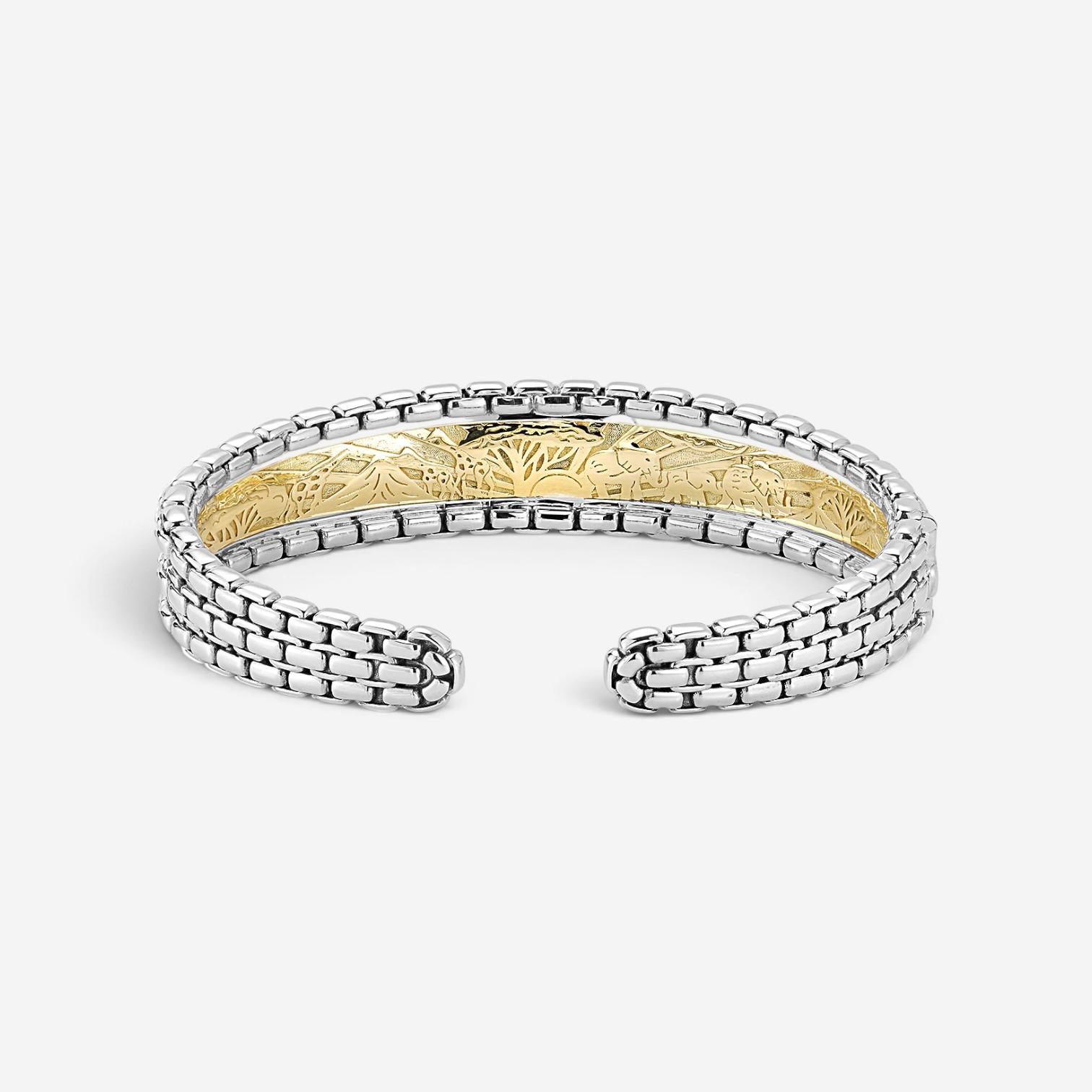 JAI Sterling Silver & 14K Yellow Gold Inlaid Hammered Cuff Bangle Bracelet JJH30 — view 3