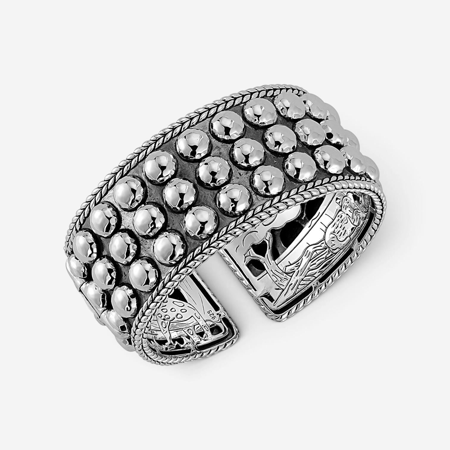 JAI Sterling Silver Triple Row Hammered Dot Cuff Bangle Bracelet JJH3013B — view 2