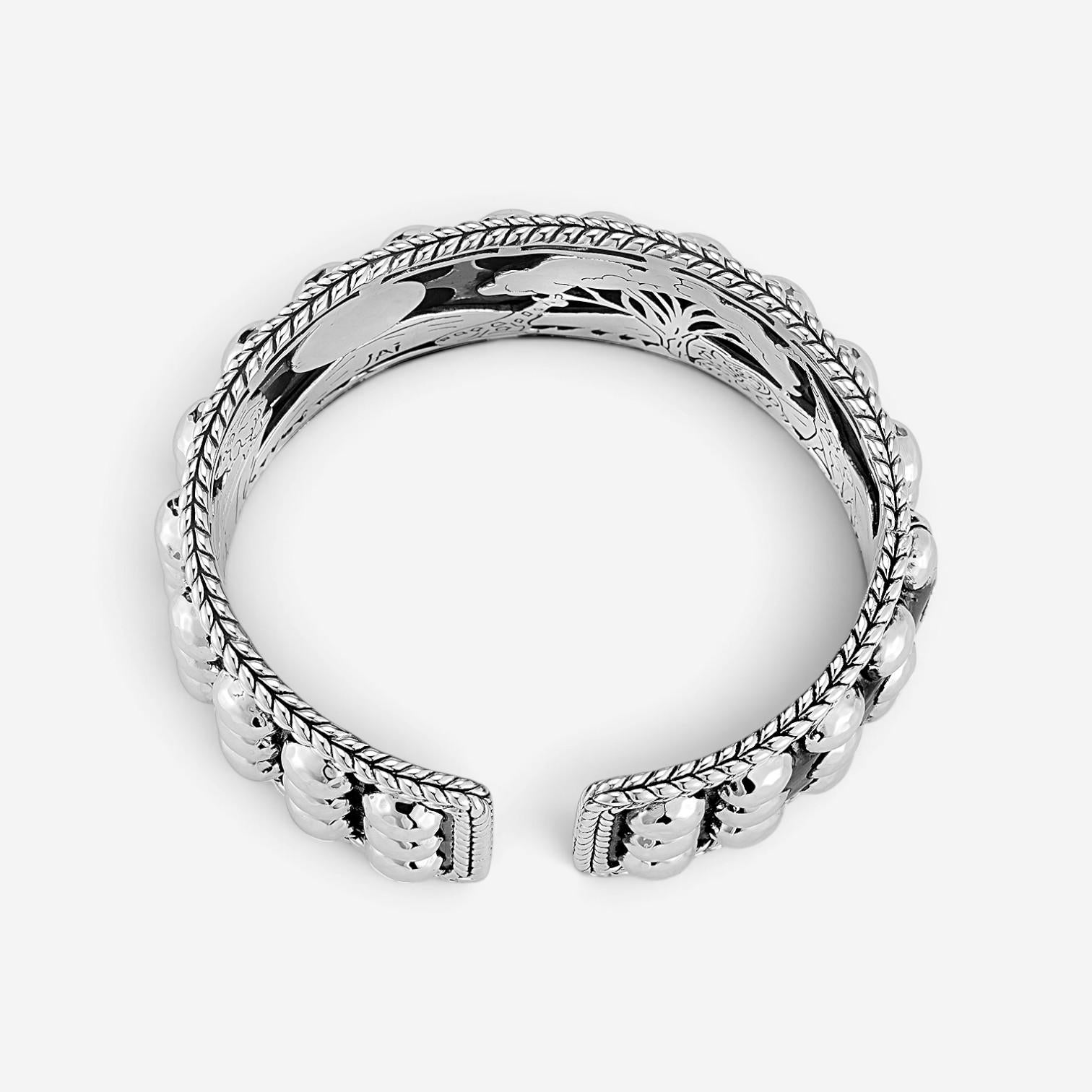 JAI Sterling Silver Triple Row Hammered Dot Cuff Bangle Bracelet JJH3013B — view 3