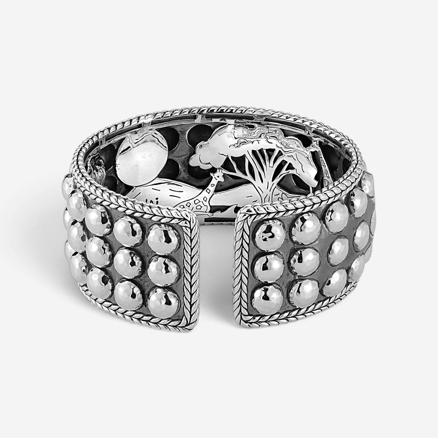 JAI Sterling Silver Triple Row Hammered Dot Cuff Bangle Bracelet JJH3013B — view 4