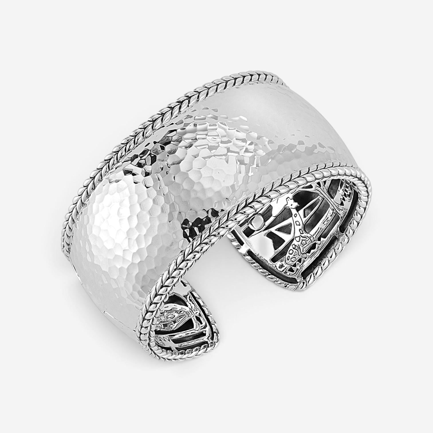JAI Sterling Silver Hammered Wide Cuff Bangle Bracelet JJH3009B — view 2
