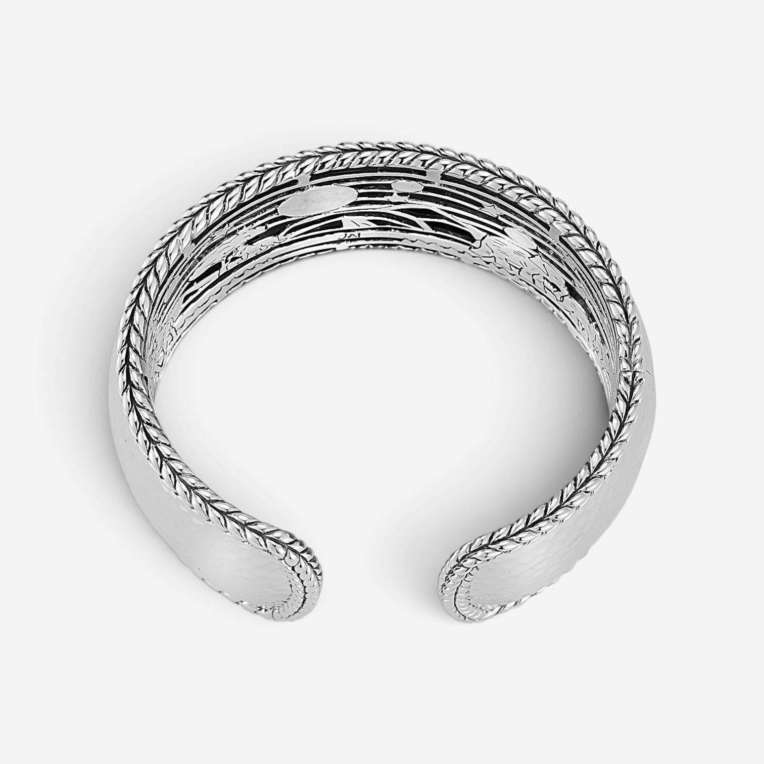 JAI Sterling Silver Hammered Wide Cuff Bangle Bracelet JJH3009B — view 3