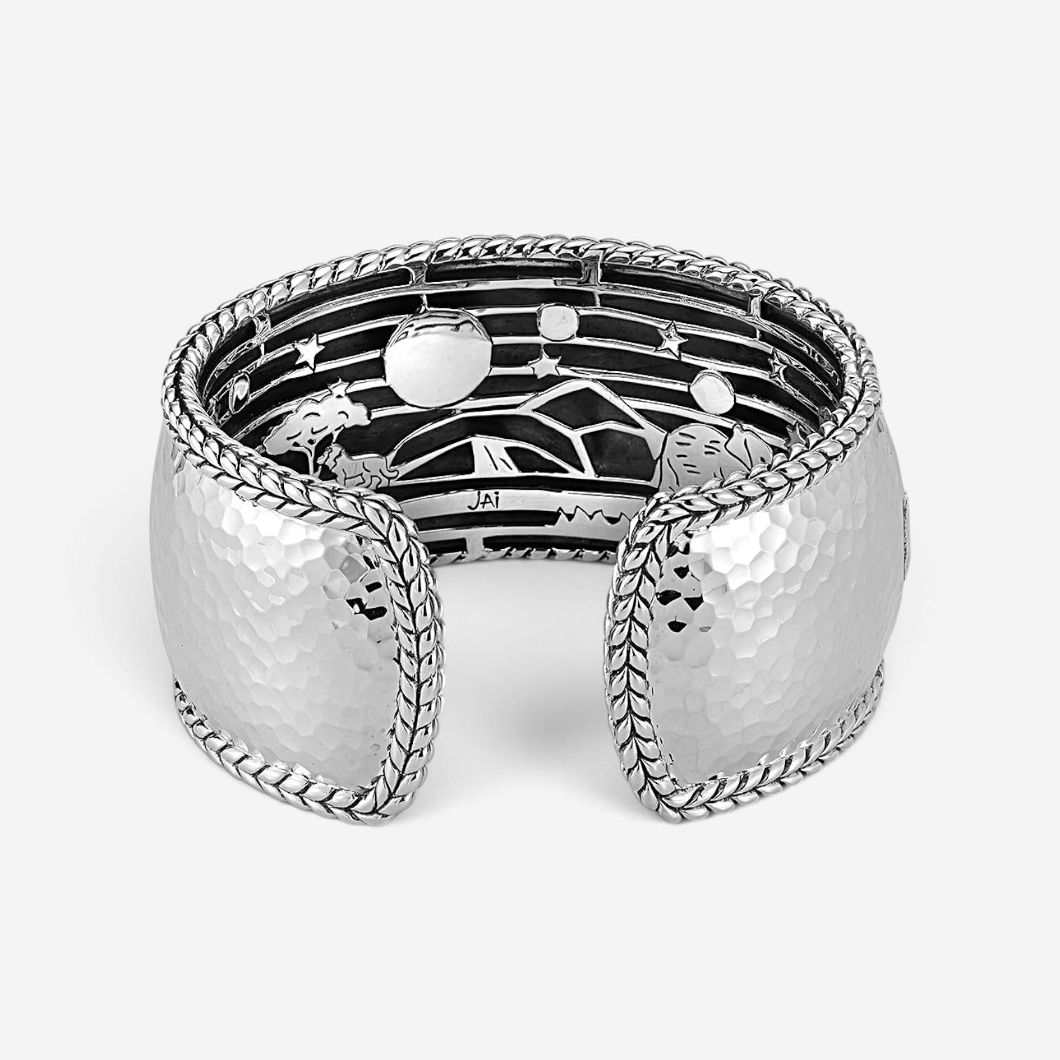 JAI Sterling Silver Hammered Wide Cuff Bangle Bracelet JJH3009B — view 4