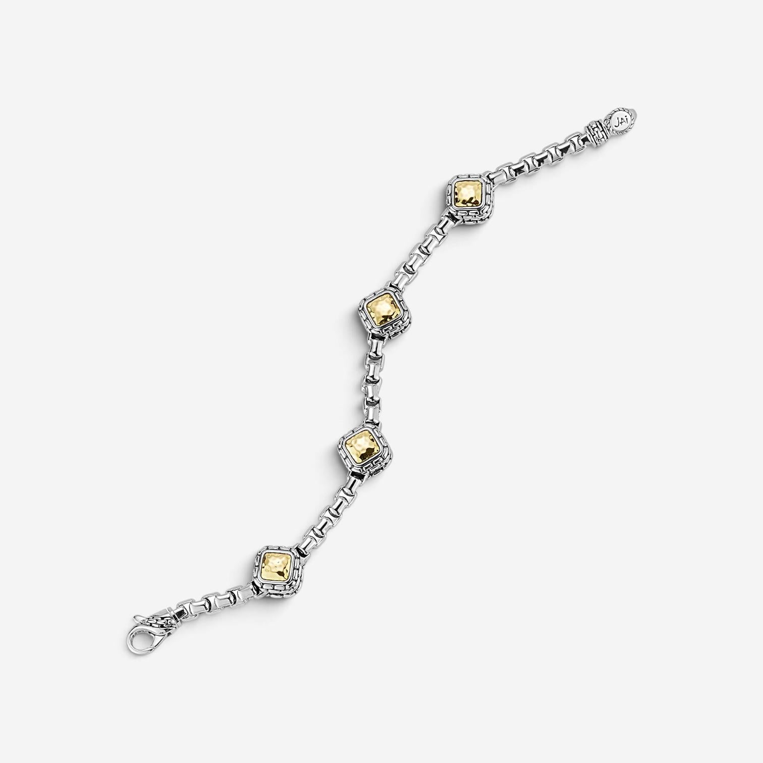 JAI Sterling Silver & 14K Yellow Gold Box Chain & Hammered Station Bracelet JJH3 — view 4