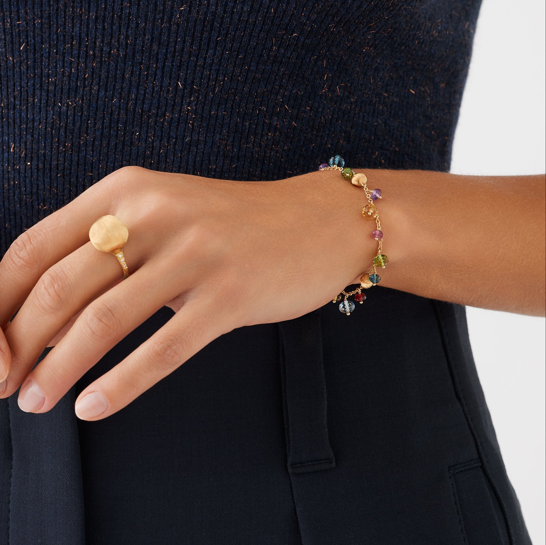 Marco Bicego Africa Multi-Gemstone 18K Yellow Gold Bracelet BB2781_MIX02_Y_02 — view 2