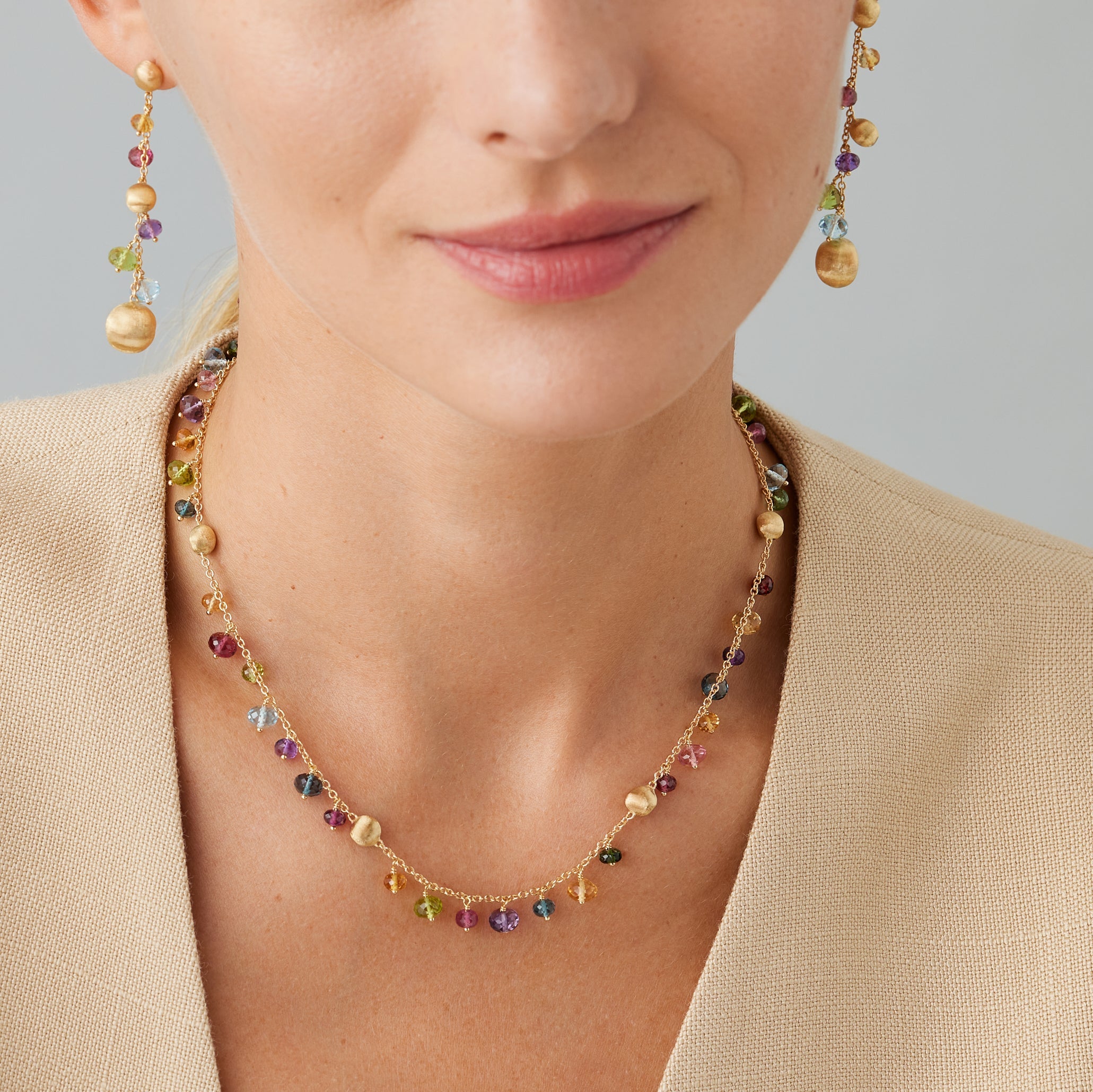 Marco Bicego Africa Multi-Gemstone 18K Yellow Gold Necklace CB2781_MIX02_Y_02 — view 2