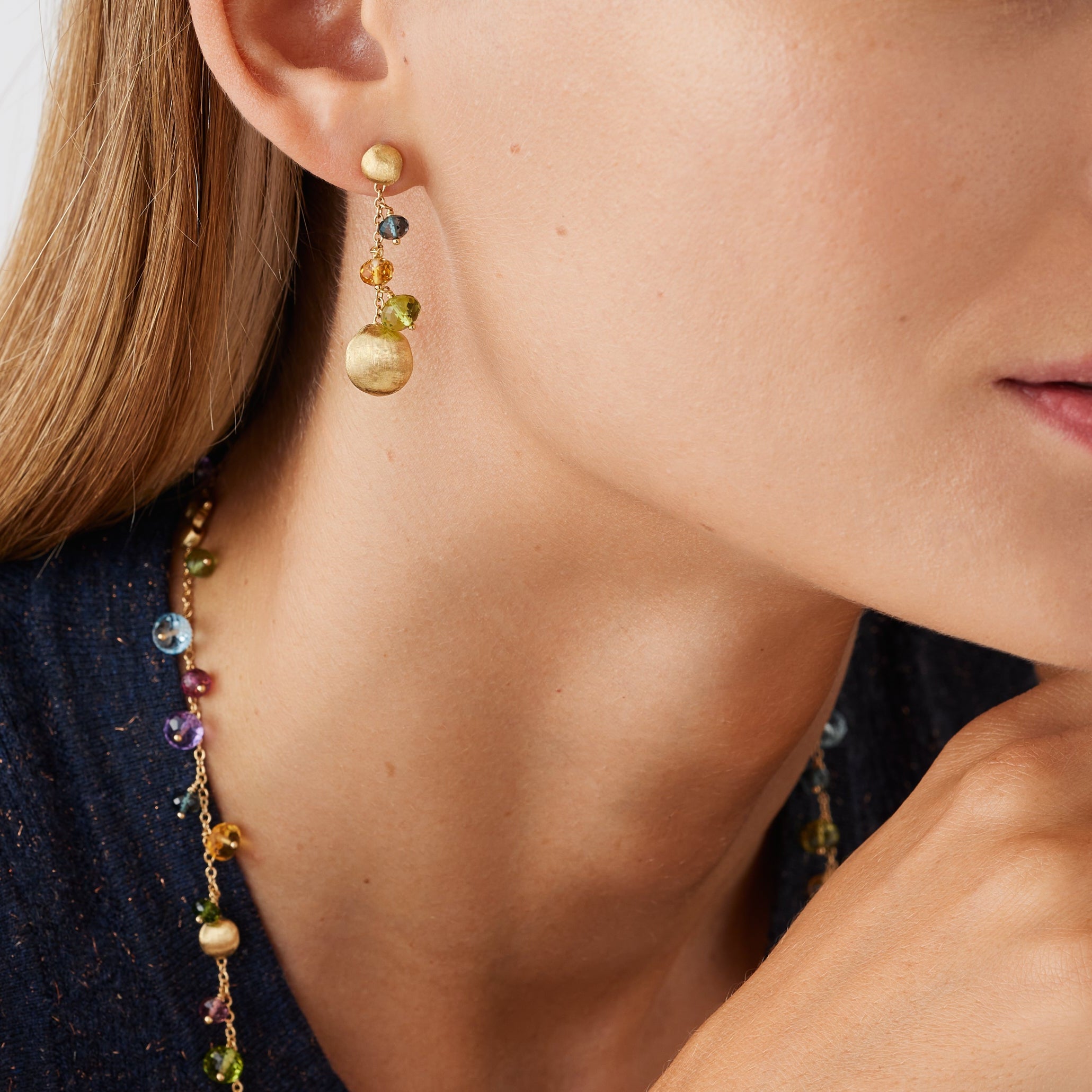 Marco Bicego Africa Multi-Gemstone 18K Yellow Gold Drop Earrings OB1860_MIX02 — view 2