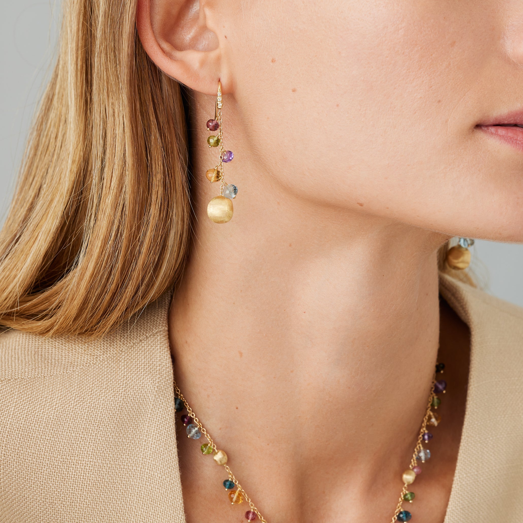 Marco Bicego Africa Multi-Gemstone 18K Yellow Gold Drop Earrings OB1861-AB — view 2