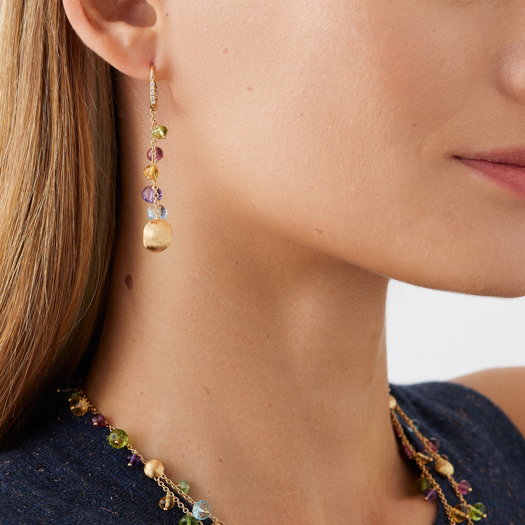 Marco Bicego Africa Multi-Gemstone 18K Yellow Gold Drop Earrings OB1861-MB — view 2