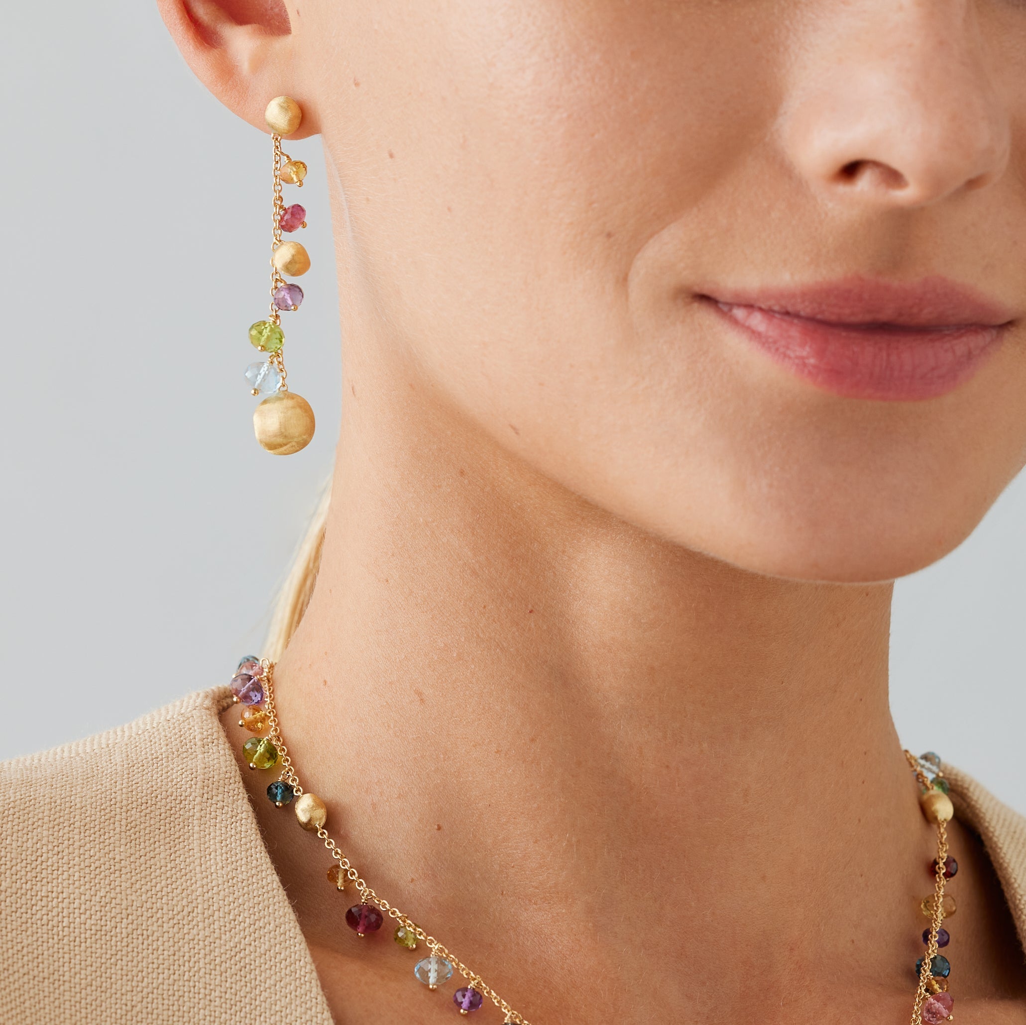 Marco Bicego Africa Multi-Gemstone 18K Yellow Gold Drop Earrings OB1862_MIX02 — view 2