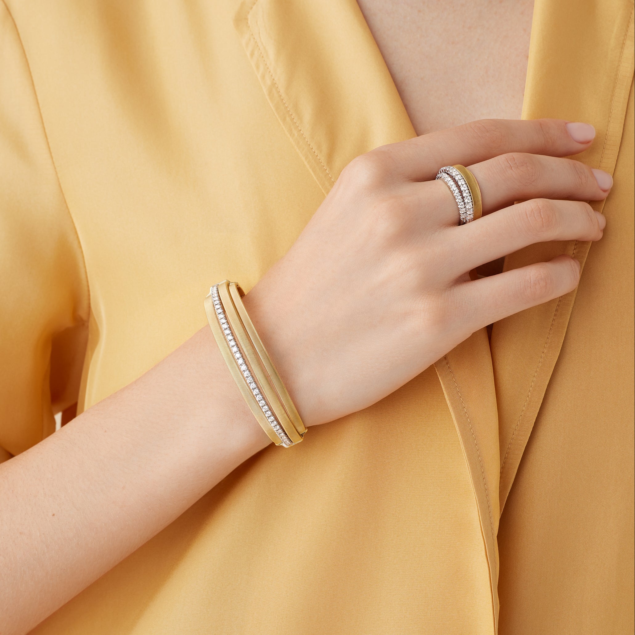 Marco Bicego Masai 18K Yellow & White Gold Diamond Cuff Bracelet SG45_B_YW_M5 — view 2