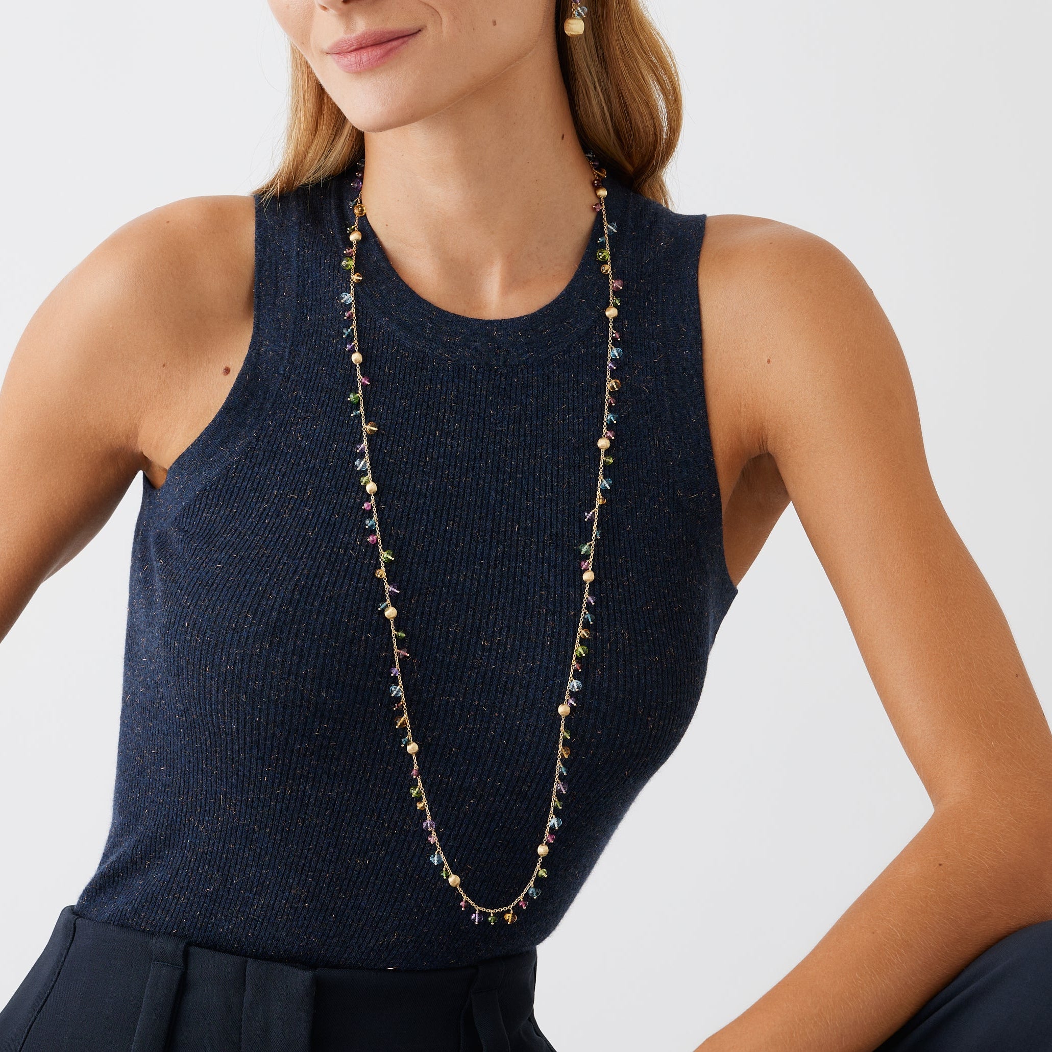 Marco Bicego Africa Multi-Gemstone 18K Yellow Gold Station Necklace CB2783 — view 2