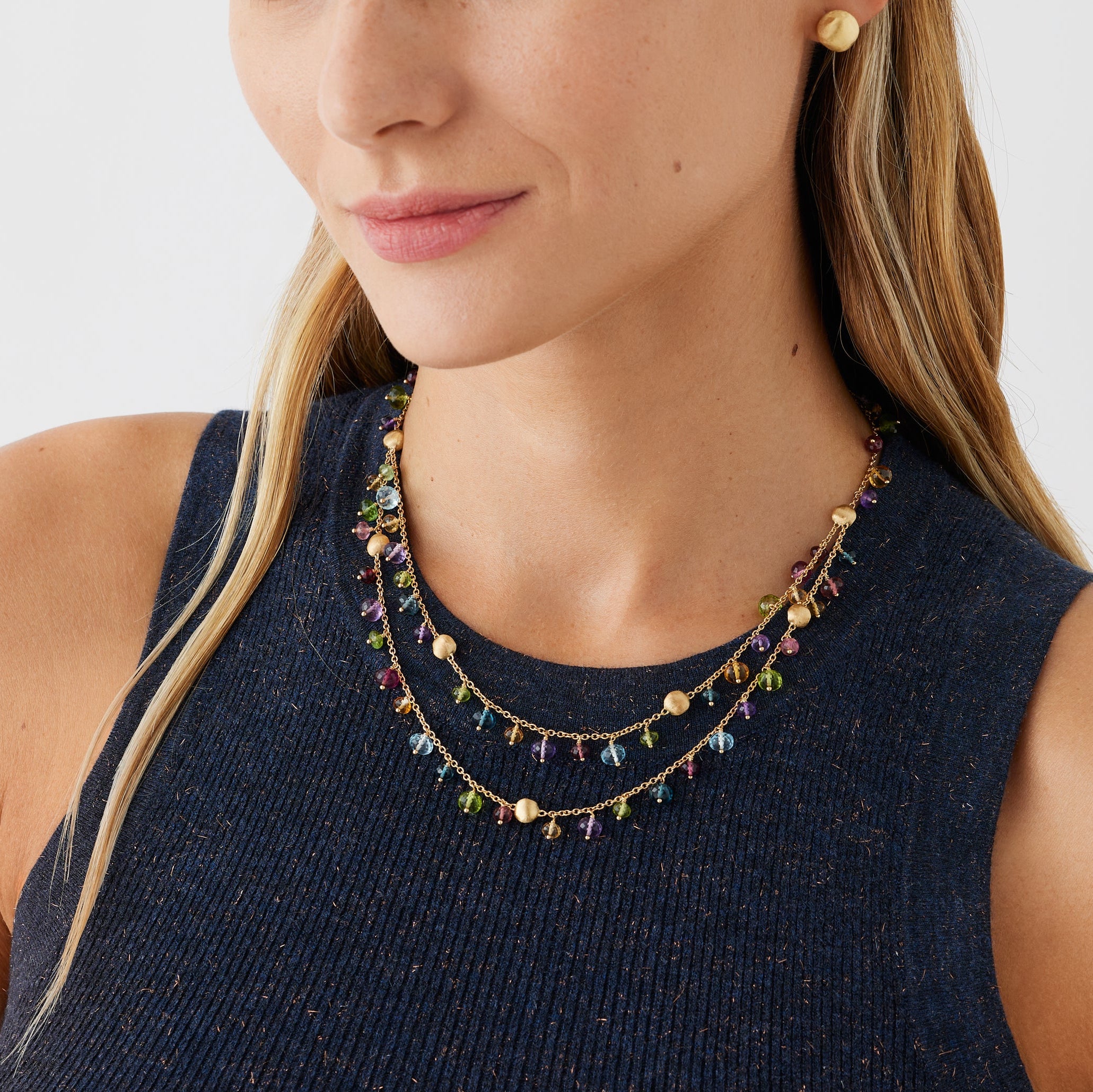 Marco Bicego Africa Multi-Gemstone 18K Yellow Gold Double Necklace CB2785_MIX02 — view 2
