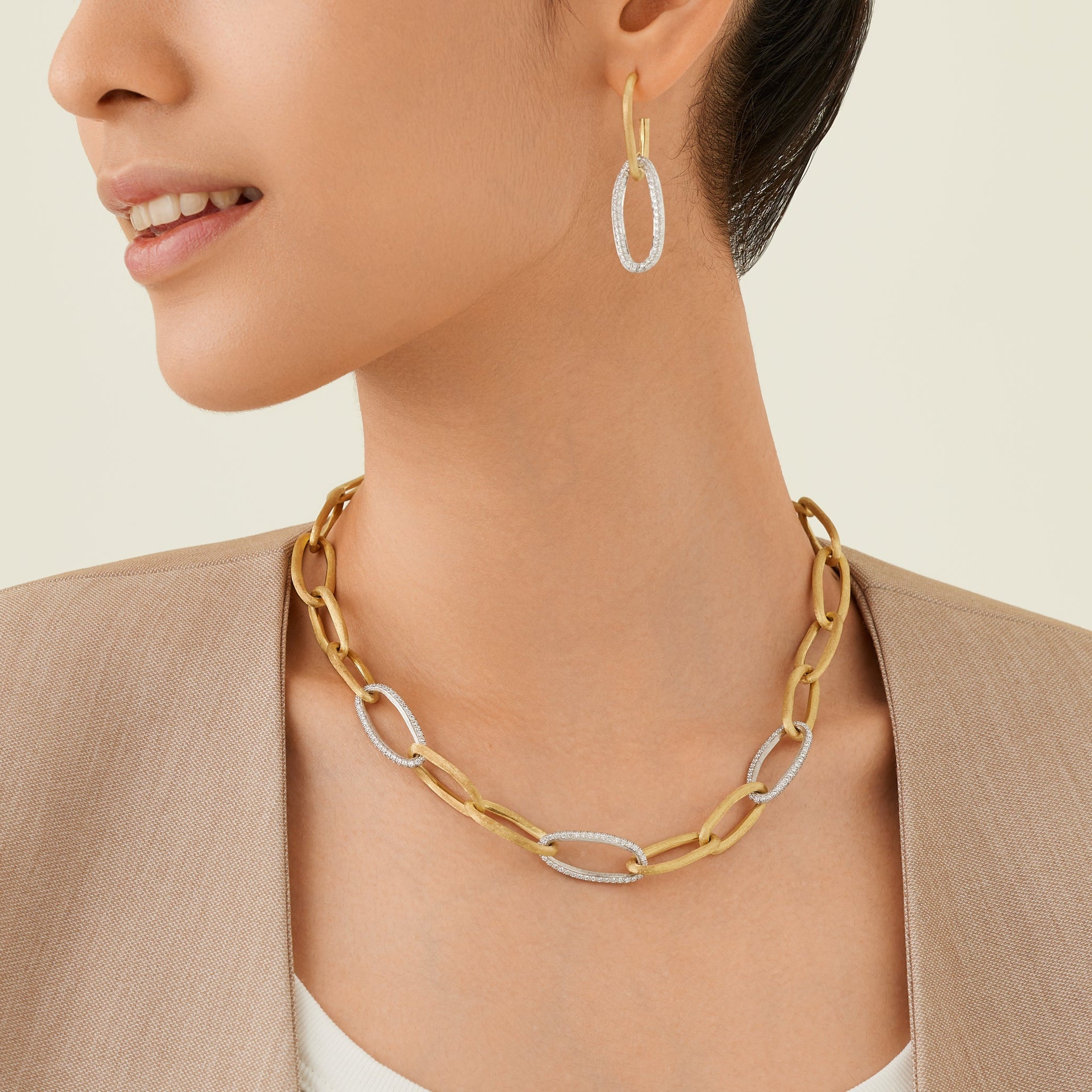 Marco Bicego Jaipur Link 18K Yellow & White Gold Diamond Link Necklace CB2666_B2 — view 2