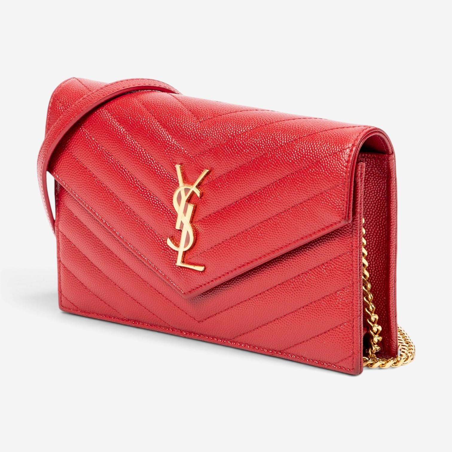 Yves Saint Laurent Red Calf Leather Envelope Chain Wallet ABA2245 — view 2