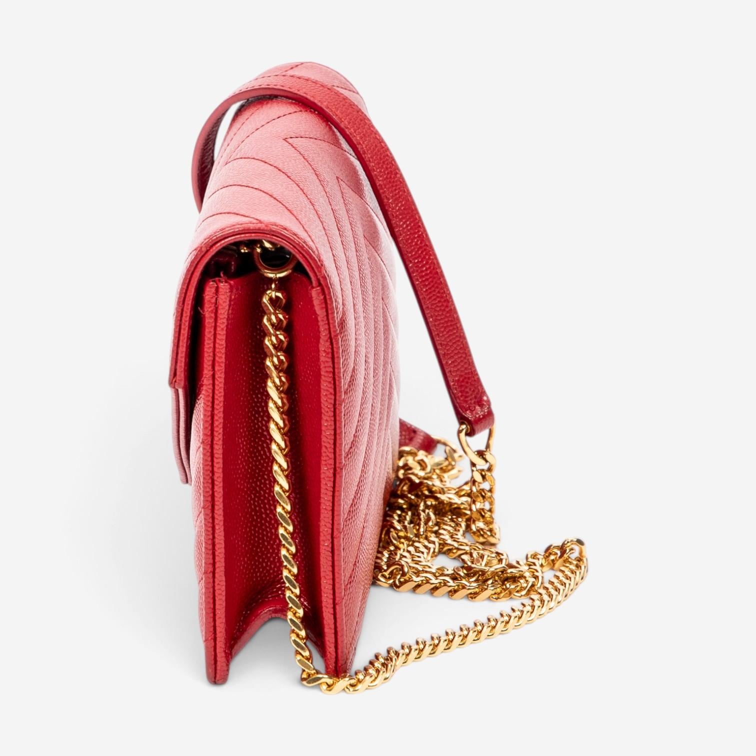 Yves Saint Laurent Red Calf Leather Envelope Chain Wallet ABA2245 — view 3