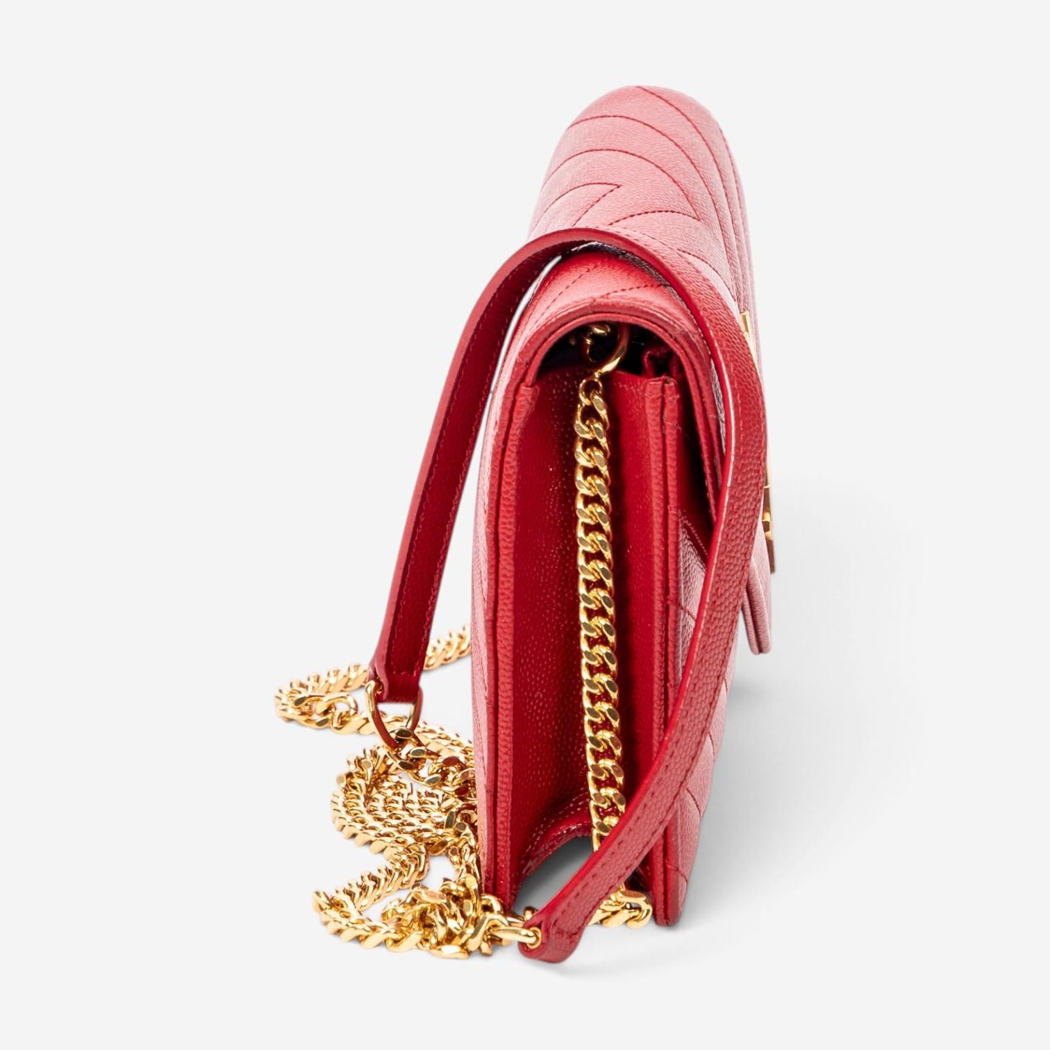 Yves Saint Laurent Red Calf Leather Envelope Chain Wallet ABA2245 — view 4