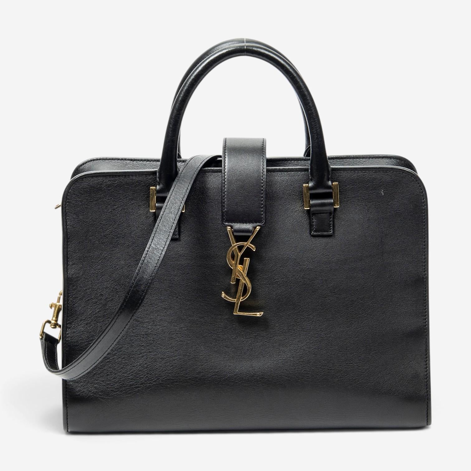Yves Saint Laurent Black Calf Leather Monogram Cabas ABD0749