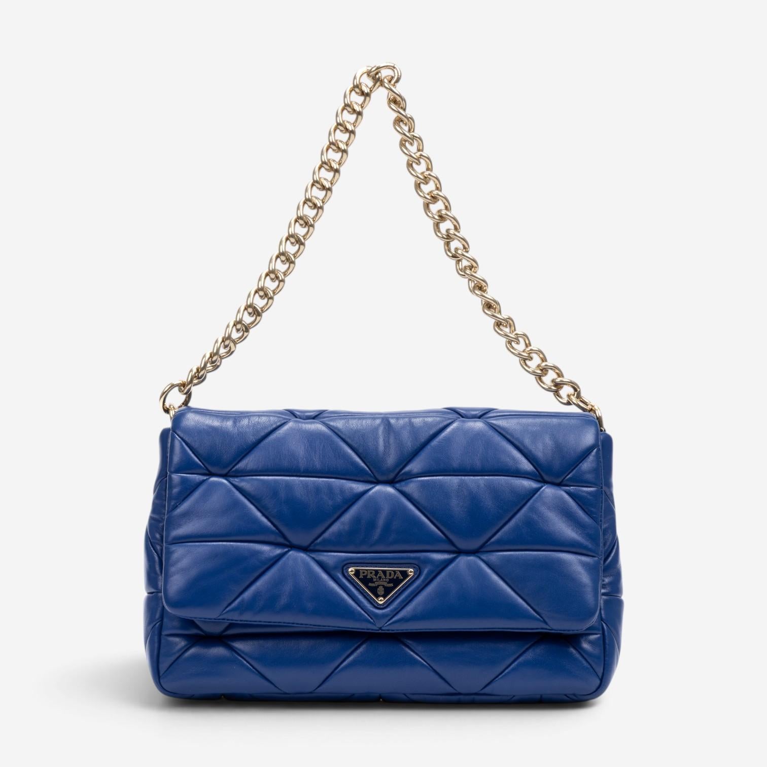 Prada System Blue Calf Leather Large Flap Bag GTU0672